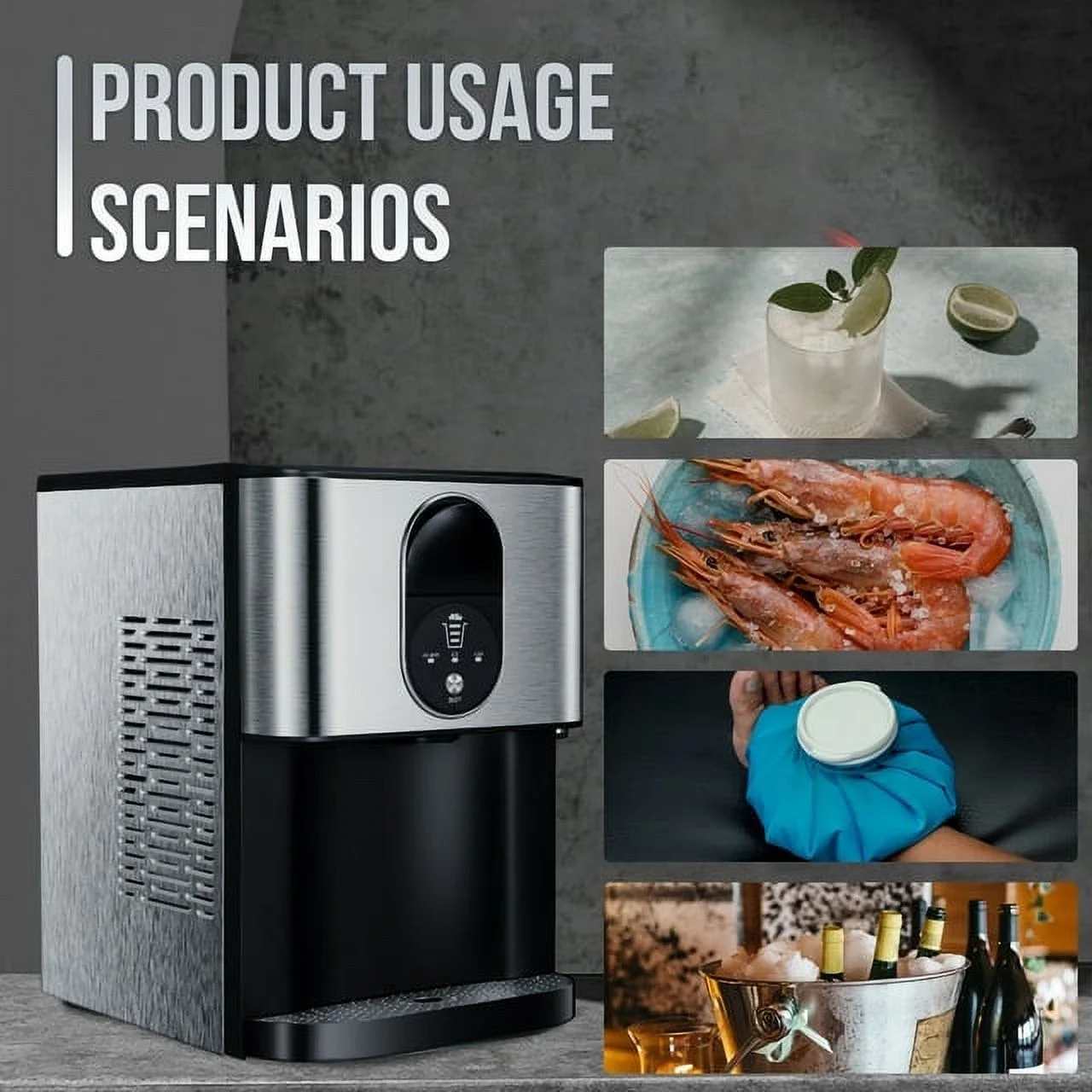 KISSAIR Nugget Ice Maker, Countertop Ice Maker with Soft Chewable Ice, 44 Lbs/24H, Self-Cleaning, One-Click Operation, for Home/Kitchen/Office/Party-Silver