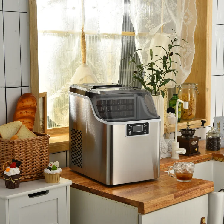 Canddidliike Electric Countertop Ice Maker with Ice Scoop and Basket-Sliver, Electric Portable Compact Countertop Automatic Ice Cube Maker Machine for Home/Kitchen/Office