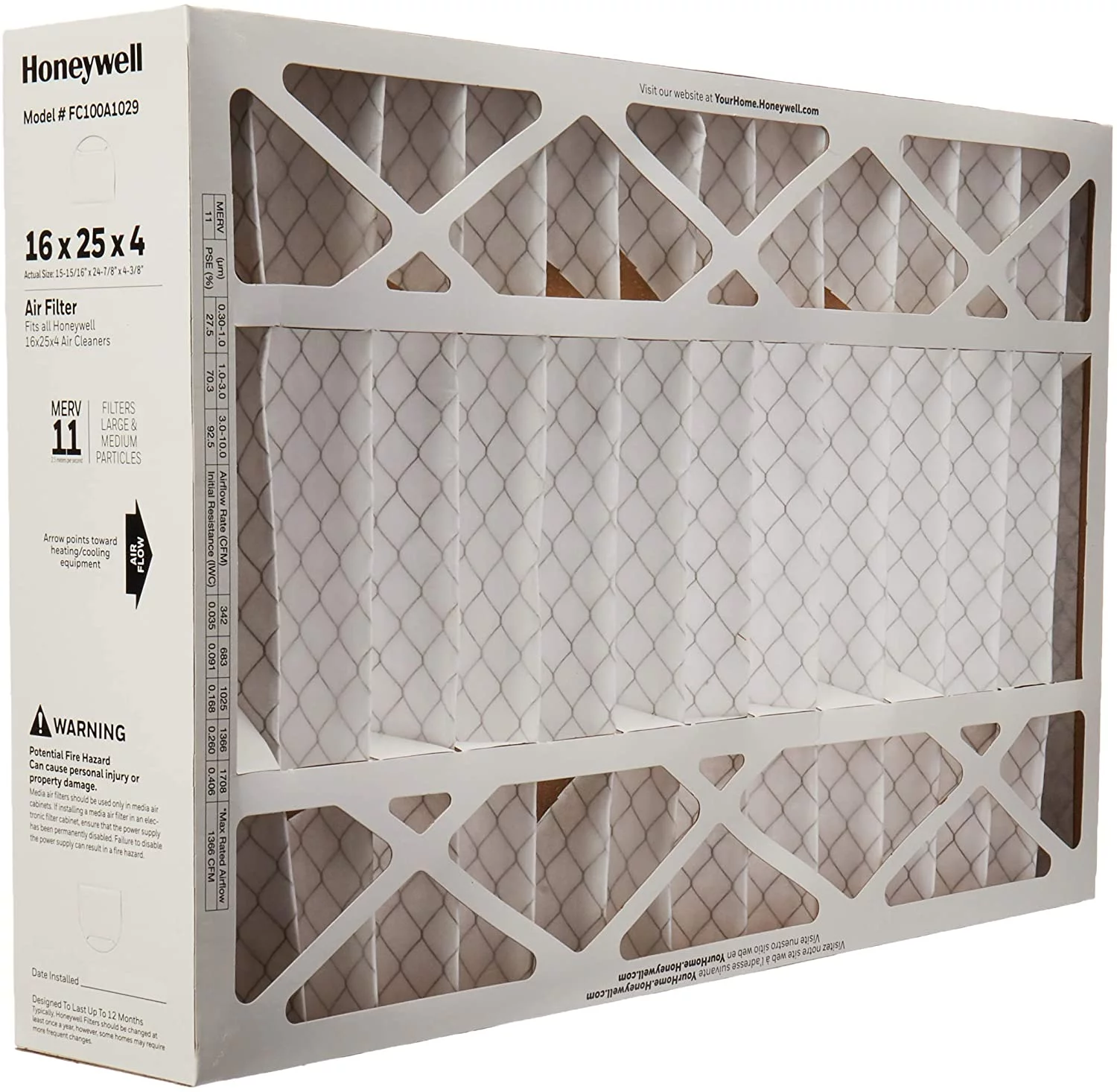 Honeywell FC100A1029-2pk 16' x 25' Media Air Filter, MERV 11 (Pack of 2)