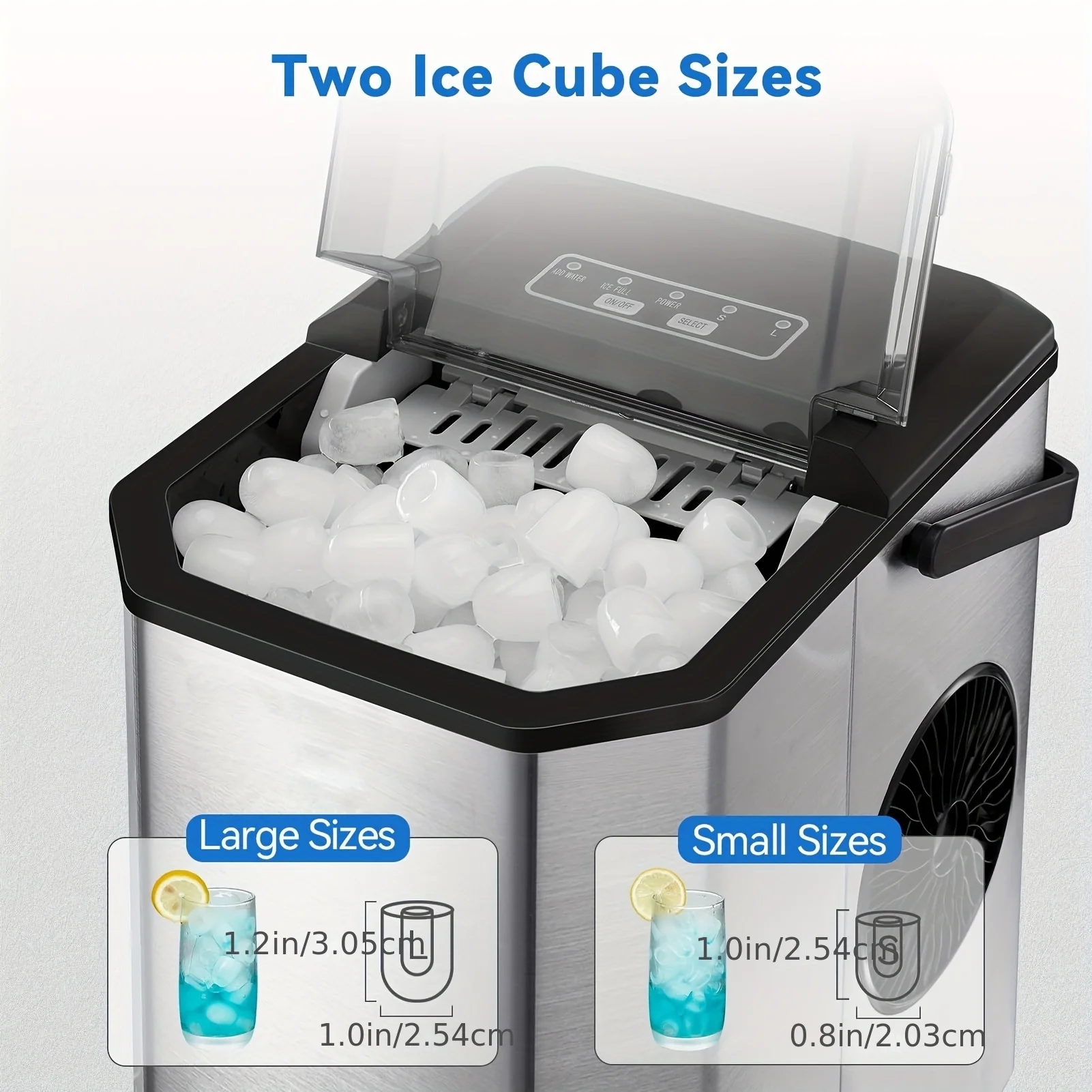 Ice Maker Up to 26 LBS of Ice Per Day Ice Makers Countertop Stainless Steel Ice Machine with Ice Spoon and Basket, Portable Ice Maker Self-Cleaning Mini Ice Maker for Party RV Home and Bar Silvery