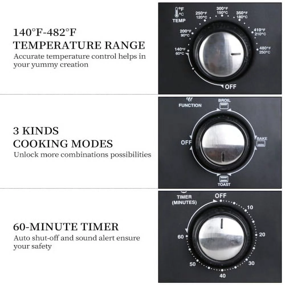 Cergrey Toaster Oven with 19-Quart, Stainless Steel & Timer, 1200W, Modern Design for Easy Control, Black