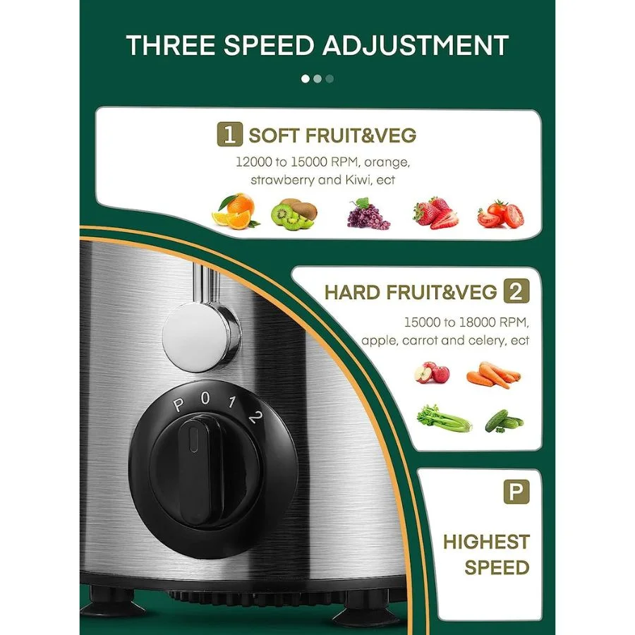 Juicer Machines, Juicer Whole Fruit and Vegetables with 3-Speed Setting, Upgraded Version 400 W Motor Quick Juicing, Cleaning Brush and Juicing Recipe Included