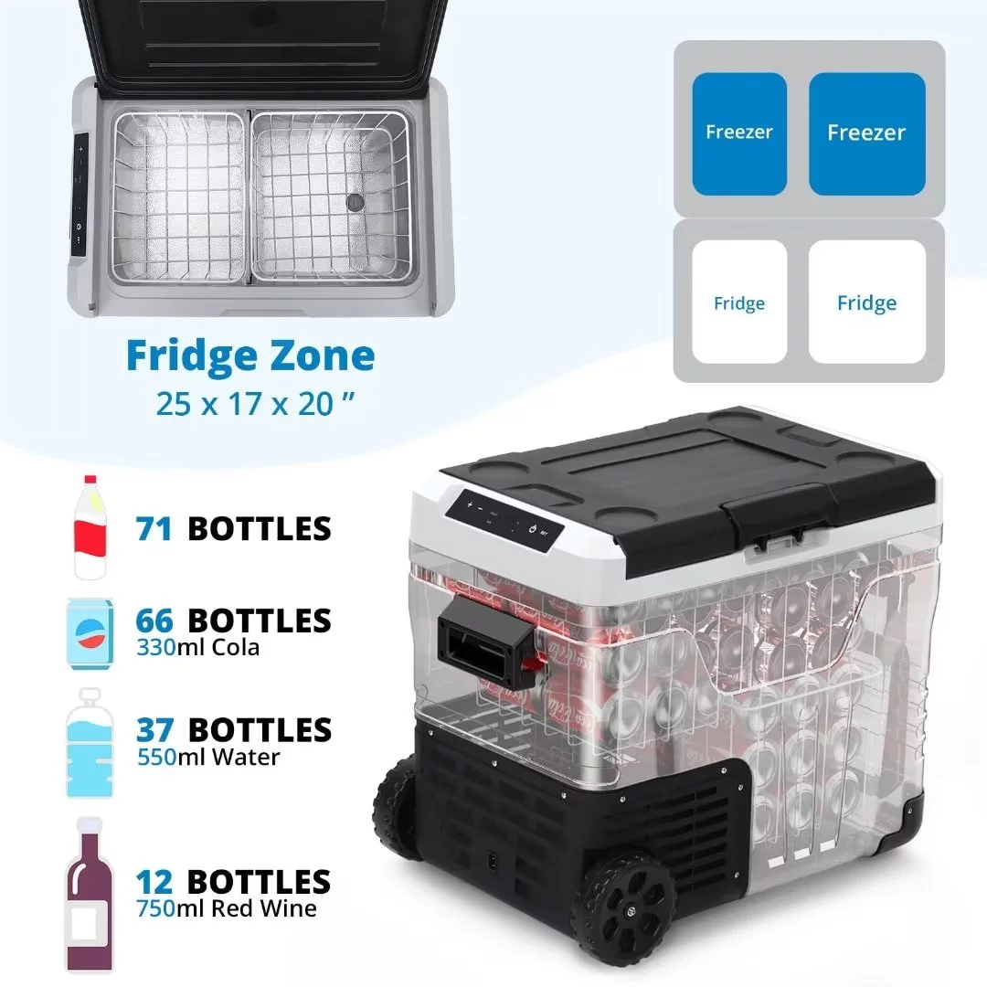 12 Volt Car Refrigerator Portable Freezer Fridge 12/24V DC & 100-240V AC, 53 Quarts/50L, Black