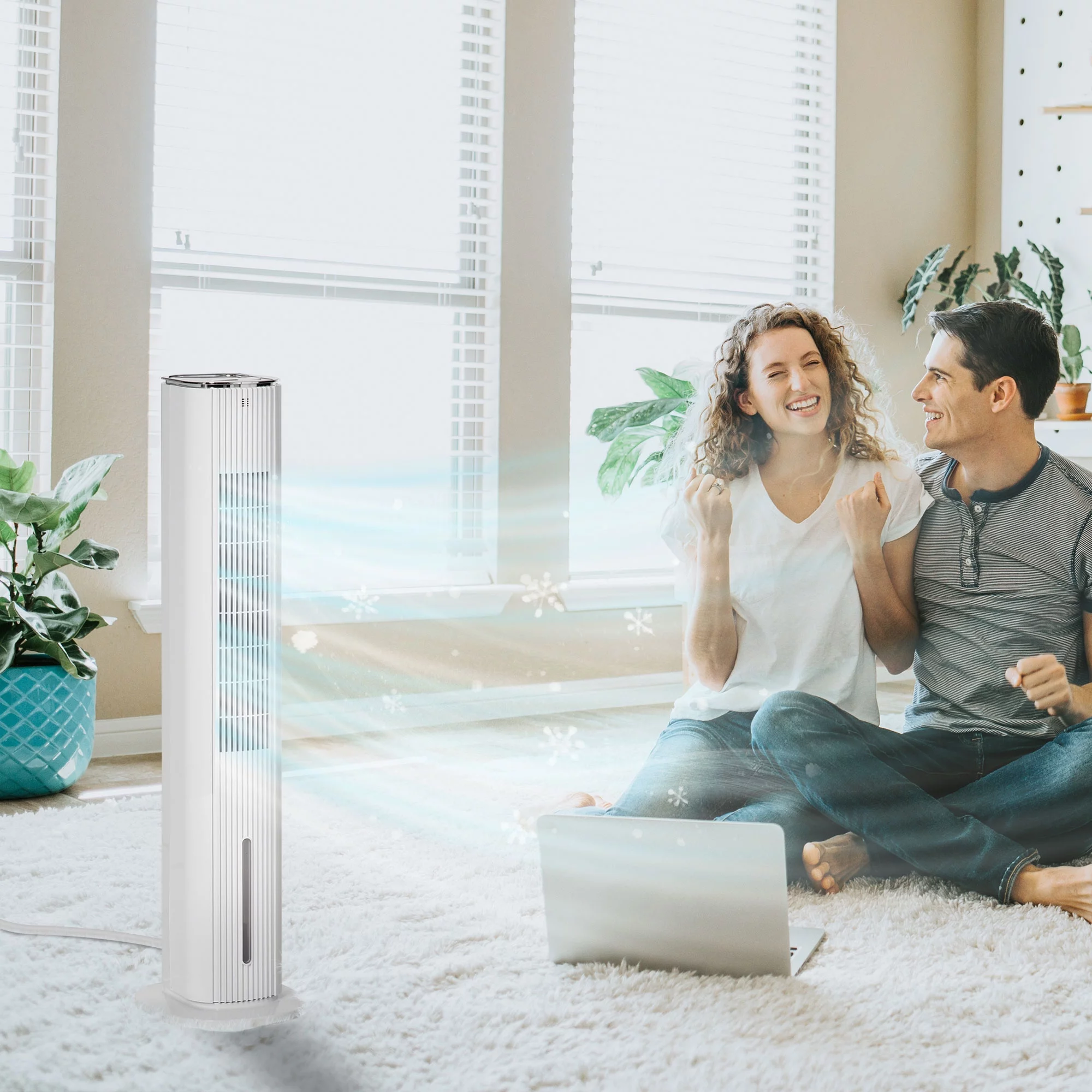 HOMCOM 42' 2-In-1 Evaporative Air Cooler, Portable Cooling Fan for Home Office with 3 Modes, 3 Speeds, Remote Control, Timer, LED Display, 1.3 Gal Water Tank, White