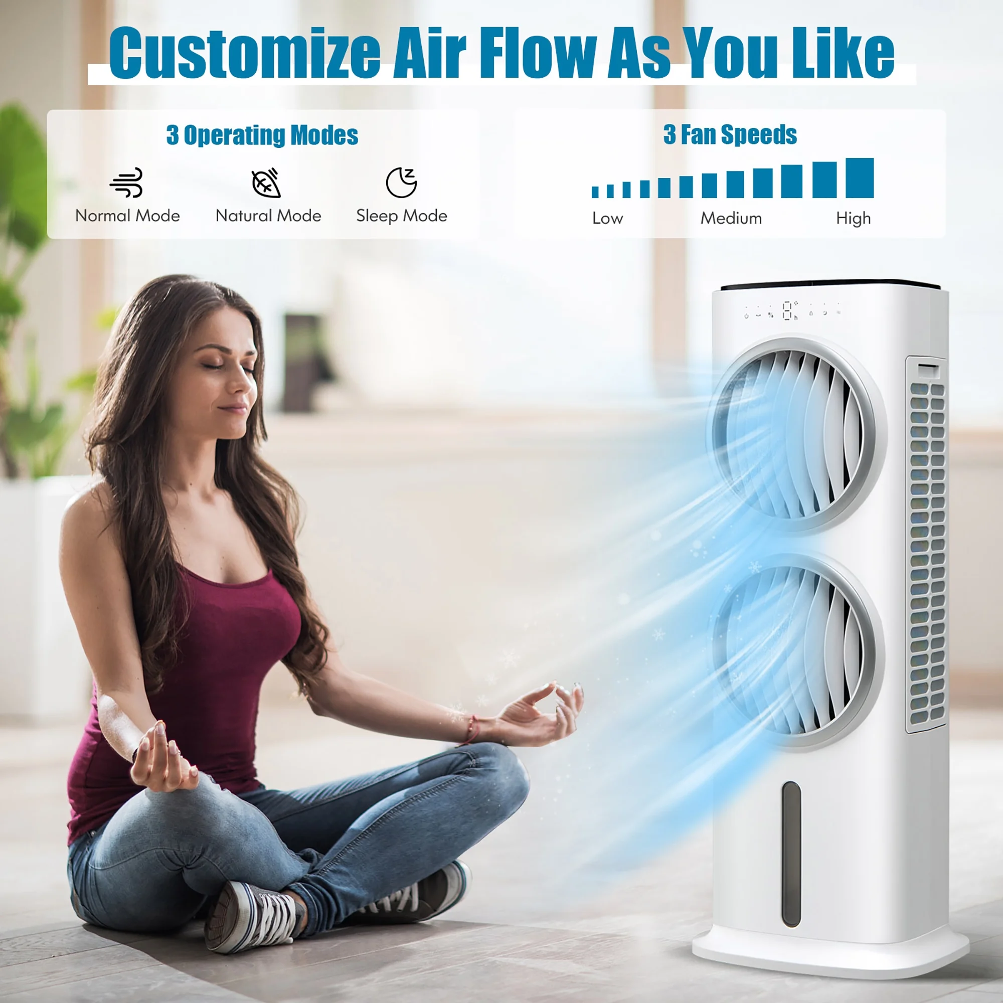 Costway 3-in-1 Evaporative Air Cooler w/ Fan &Humidifier Swamp Fan w/ 9H Timer Remote