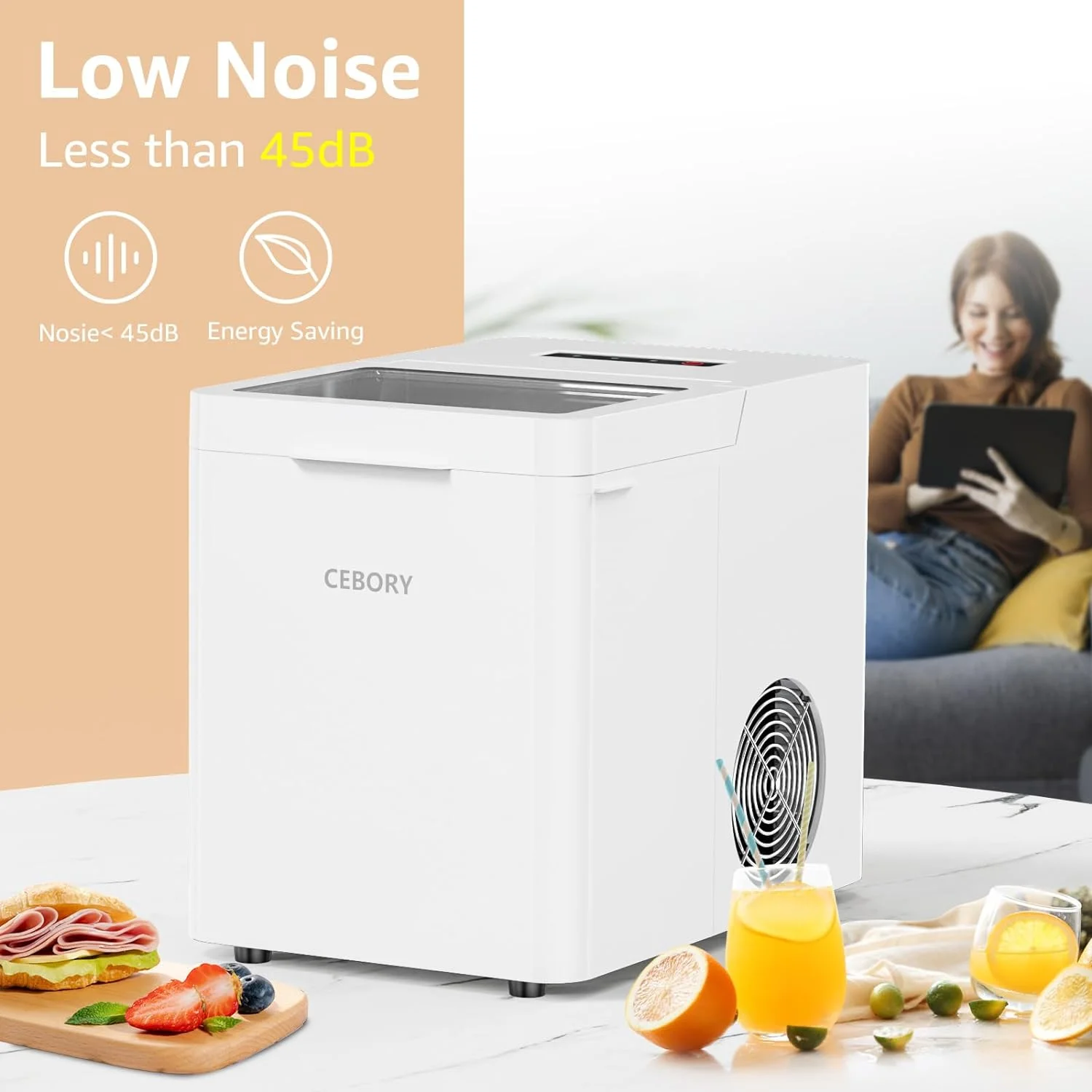 Countertop Ice Maker, Fast Ice in 6 Mins, 36Lbs/24Hrs, Self-Cleaning, 2 Scoops & Basket, One-Click Operation, 2 Ice Sizes, Portable for Home/Kitchen/Office/Bar