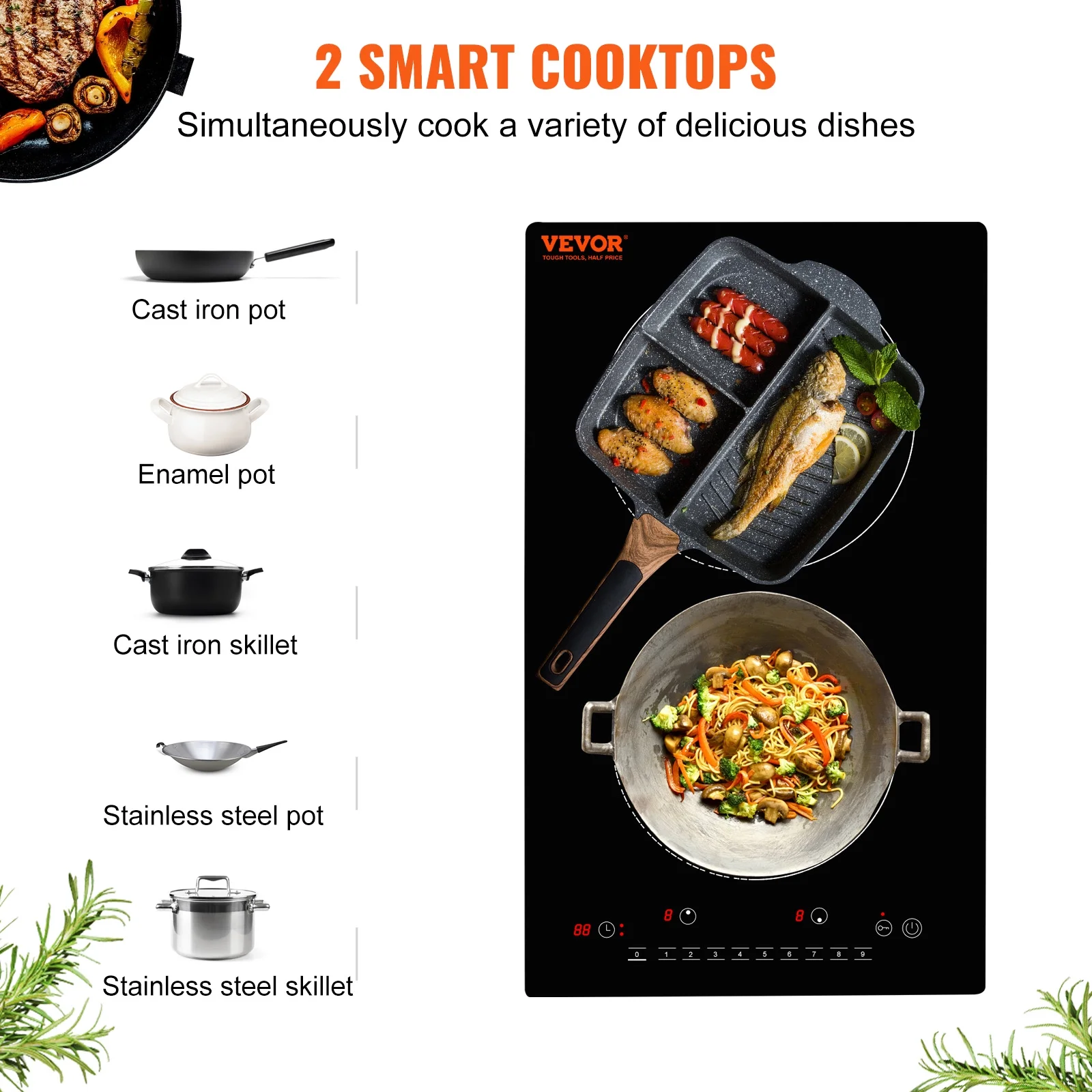 BENTISM 12 inch Electric Cooktop 2 Burners 1800W Stove Top Touch Control