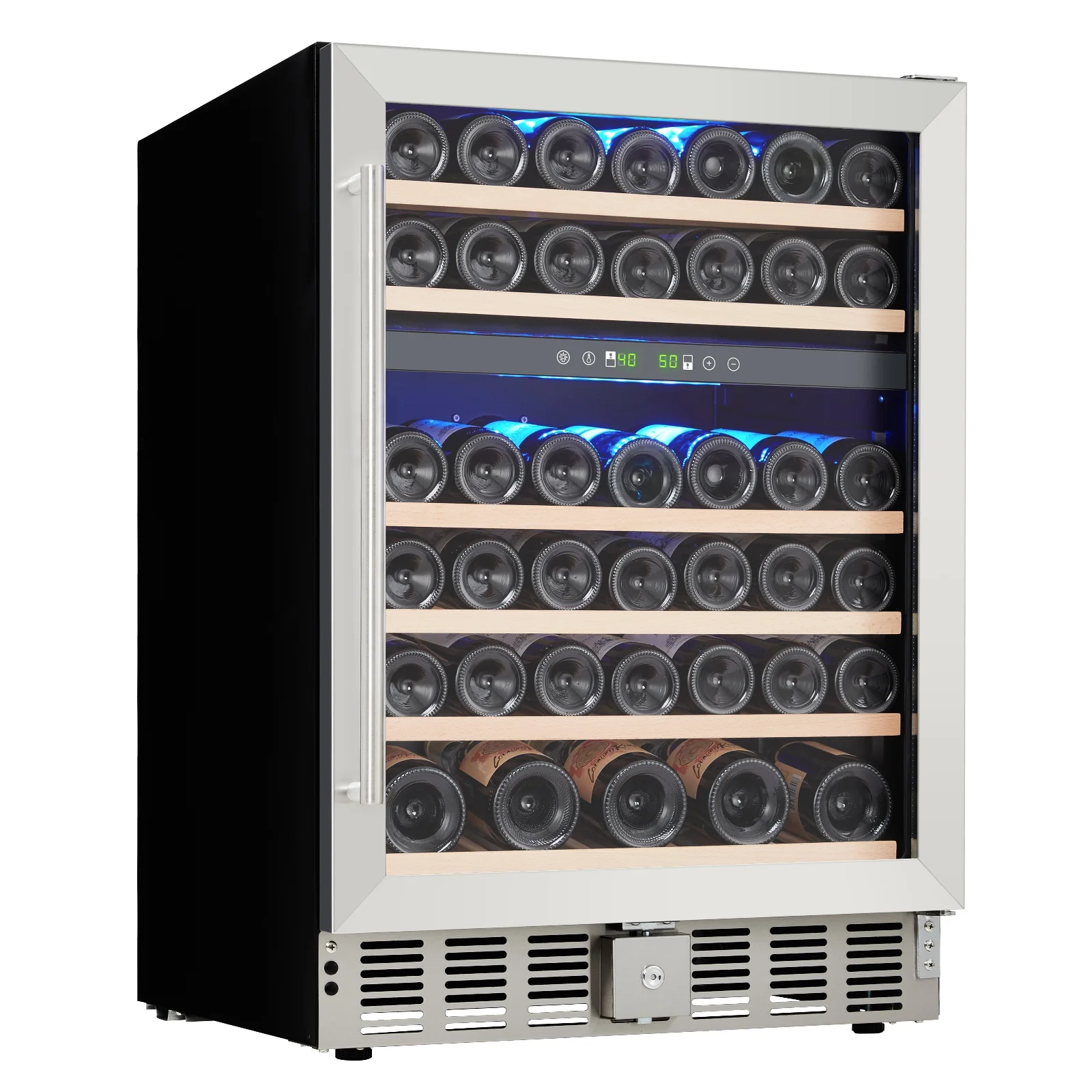 52 Bottles Wine Fridge, Dual Zone Wine Cooler Refrigerator with 40��64��F Digital Temperature Control Compressor and Safety Lock, All Wood Removable Shelves, Stainless Steel Body, 4.8 Cu.Ft