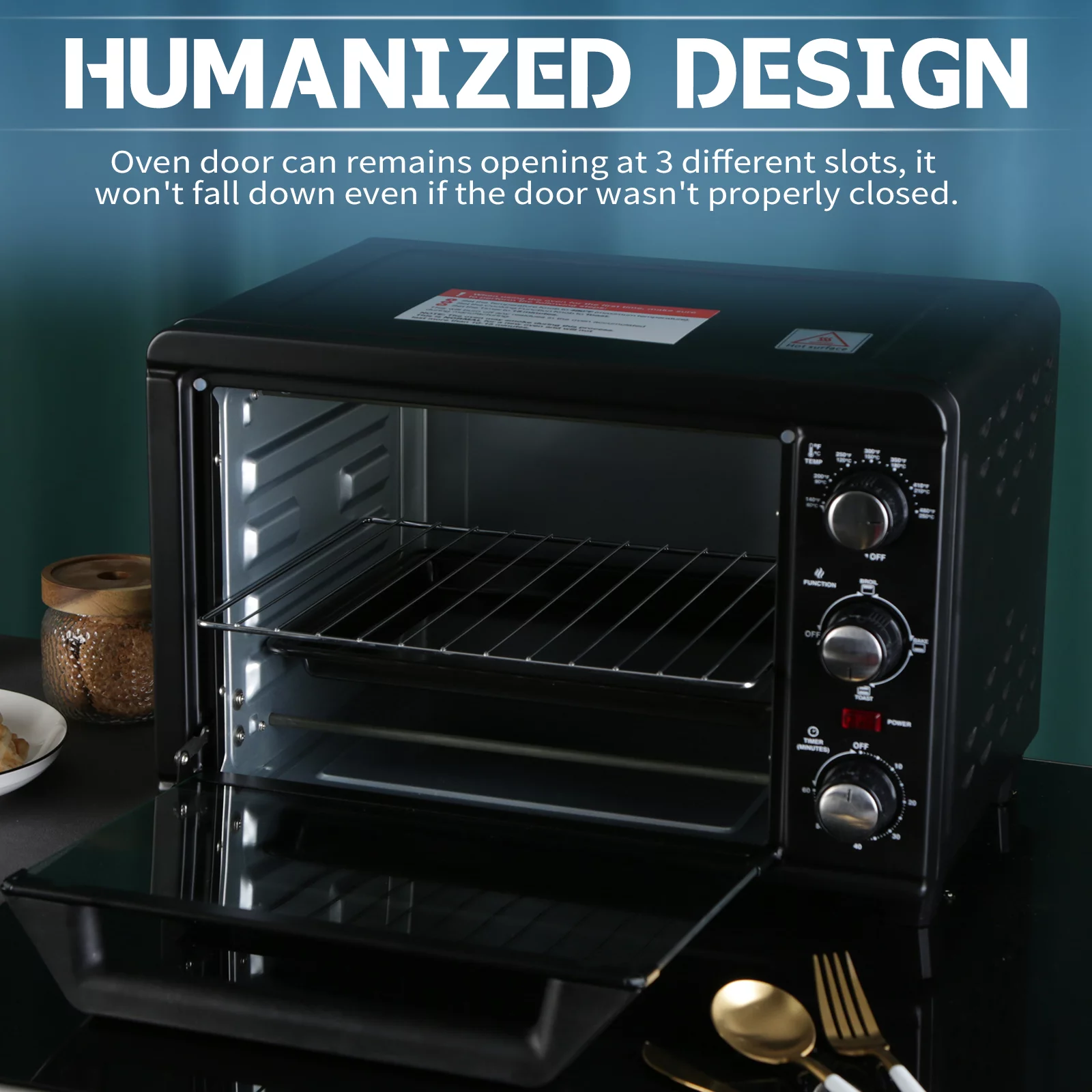 AMOSTBY compact countertop toaster with a capacity of 20 liters