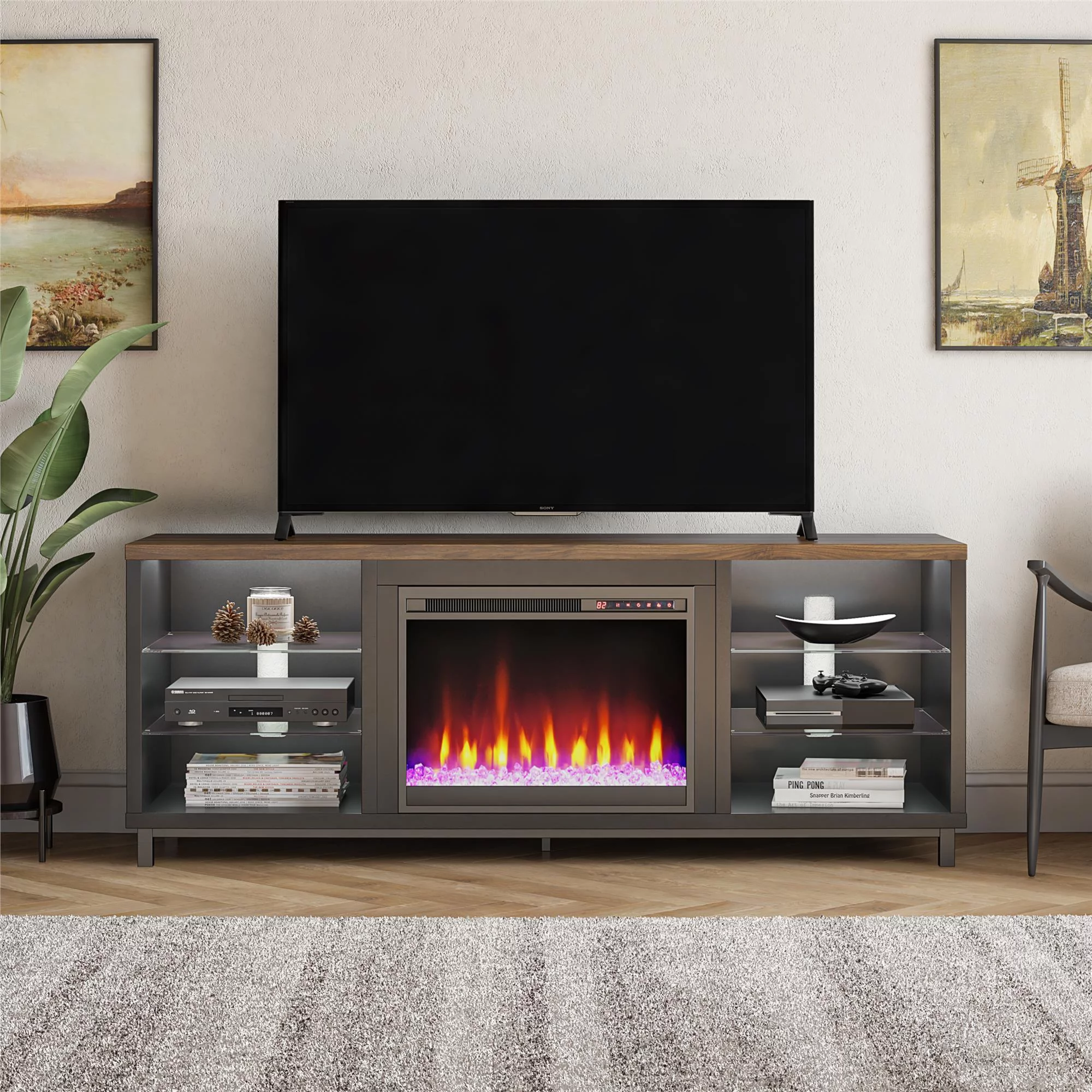 Ameriwood Home Lumina Deluxe Fireplace TV Stand for TVs up to 70