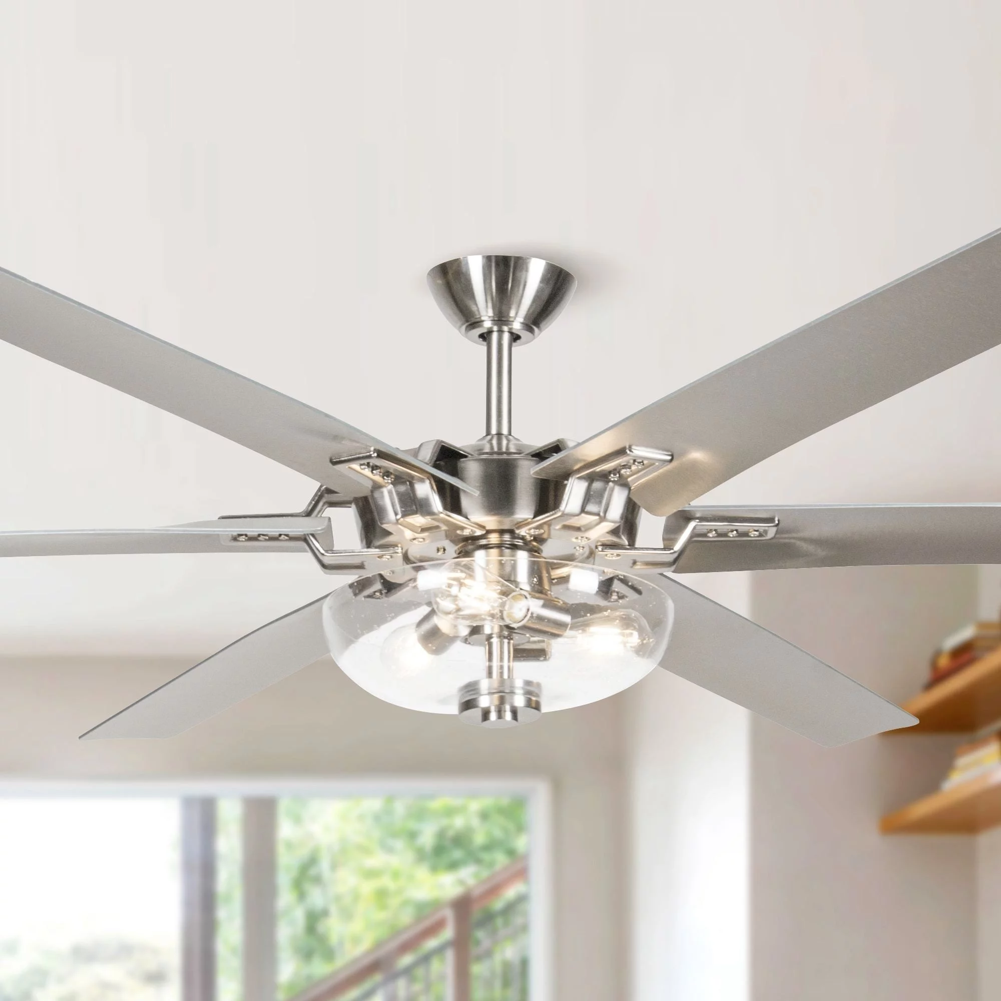 70-in Modern 6-Blade Brushed Nickel Glass Large Ceiling Fan with Remote