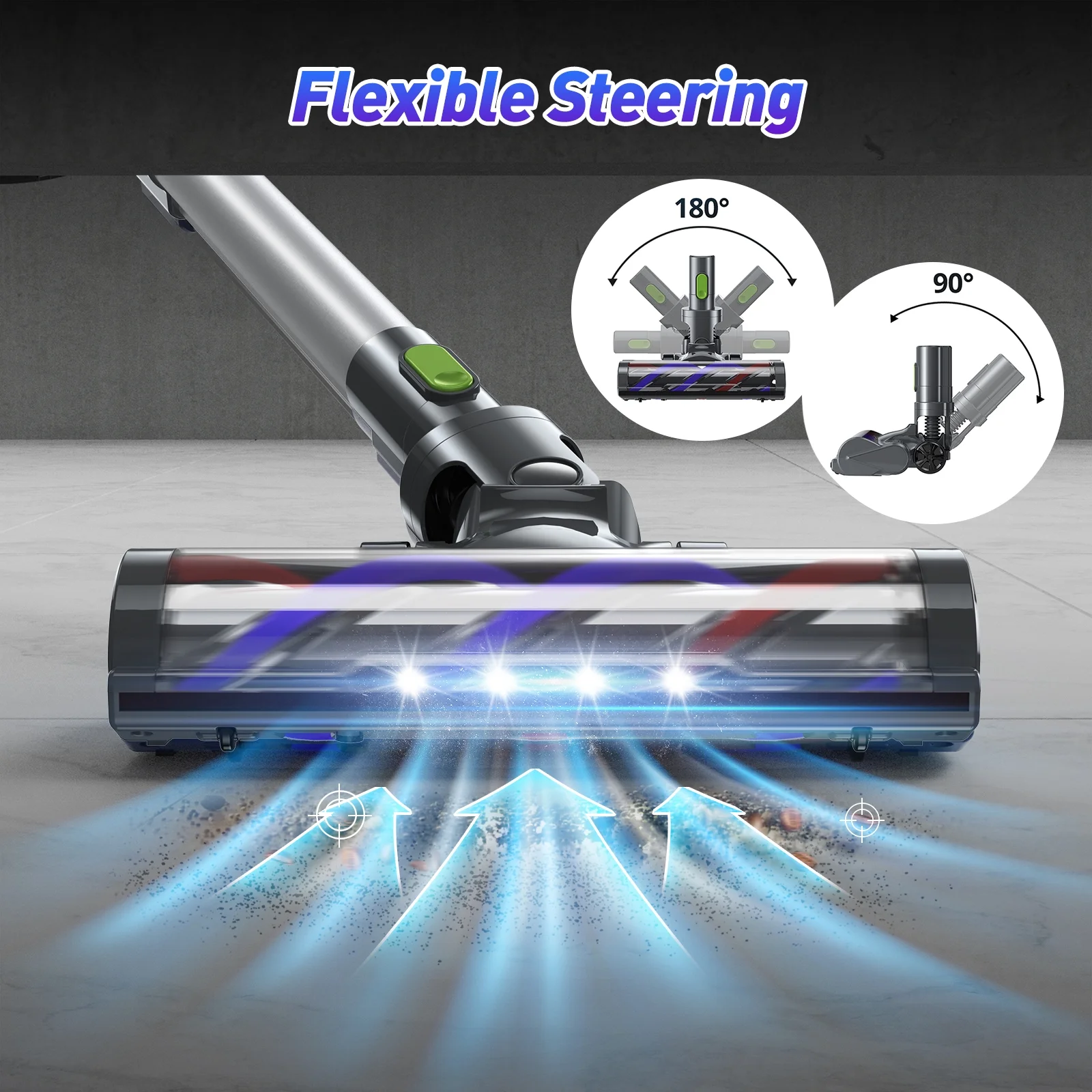 Cordless Stick Vacuum with Powerful Suction,Six-in-1 Handheld Vacuum for Home Hard Floor Pet Hair,Green