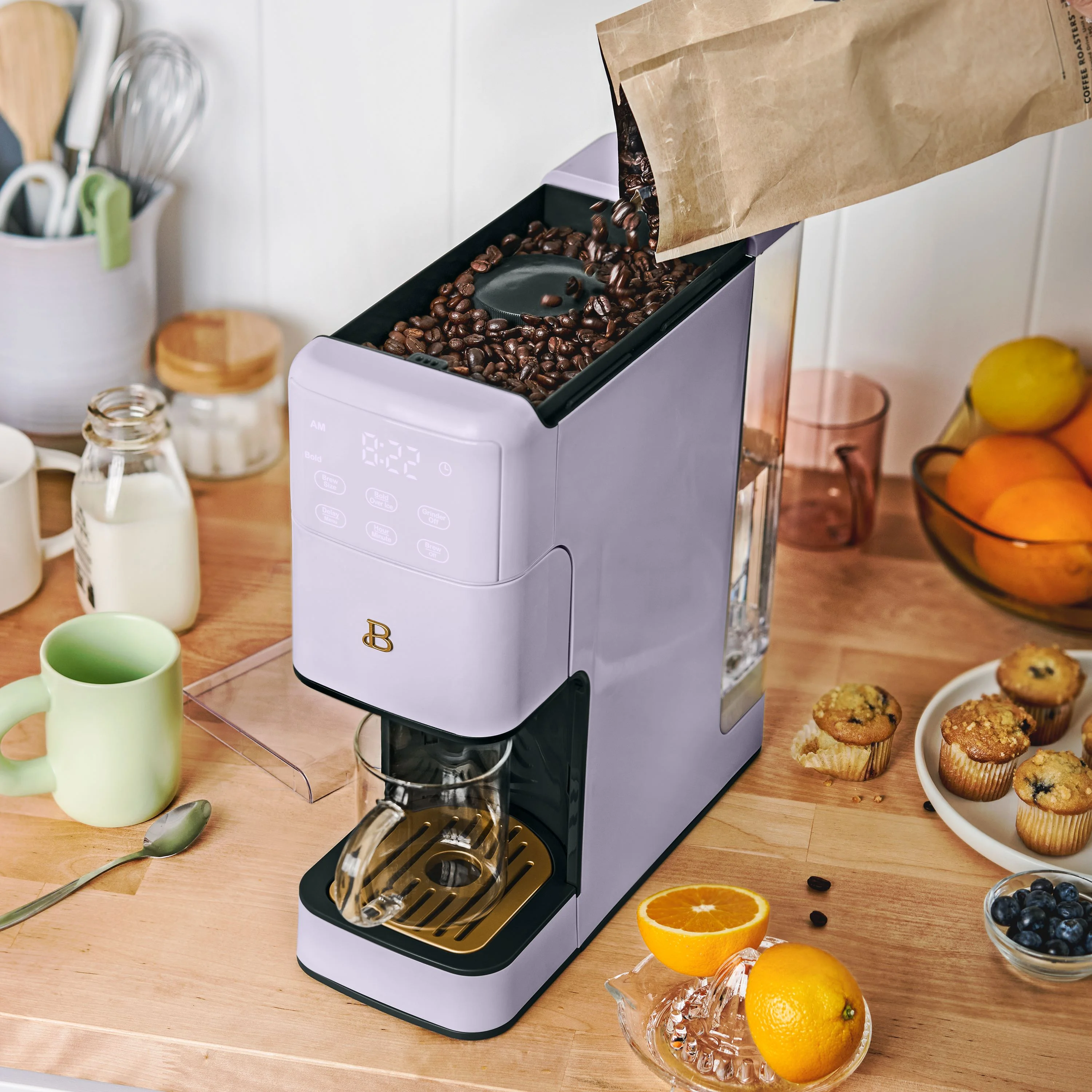 Beautiful Perfect Grind Programmable Single Serve Coffee Maker, Lavender by Drew Barrymore