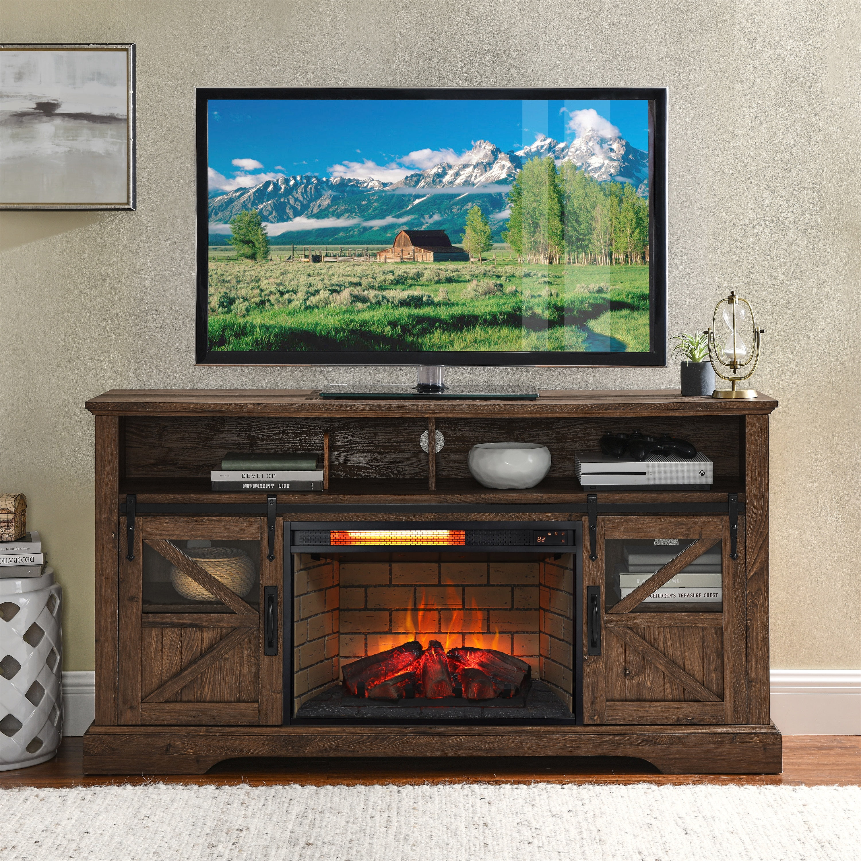26' Electric Fireplace Insert w/ Remote Control, Embedded Insert Heater with Overheating Protection, Adjustable Flame, 6 H Timer, 11 Temperature Settings, 1500W Heater, Fireplace Heater for Indoor Use