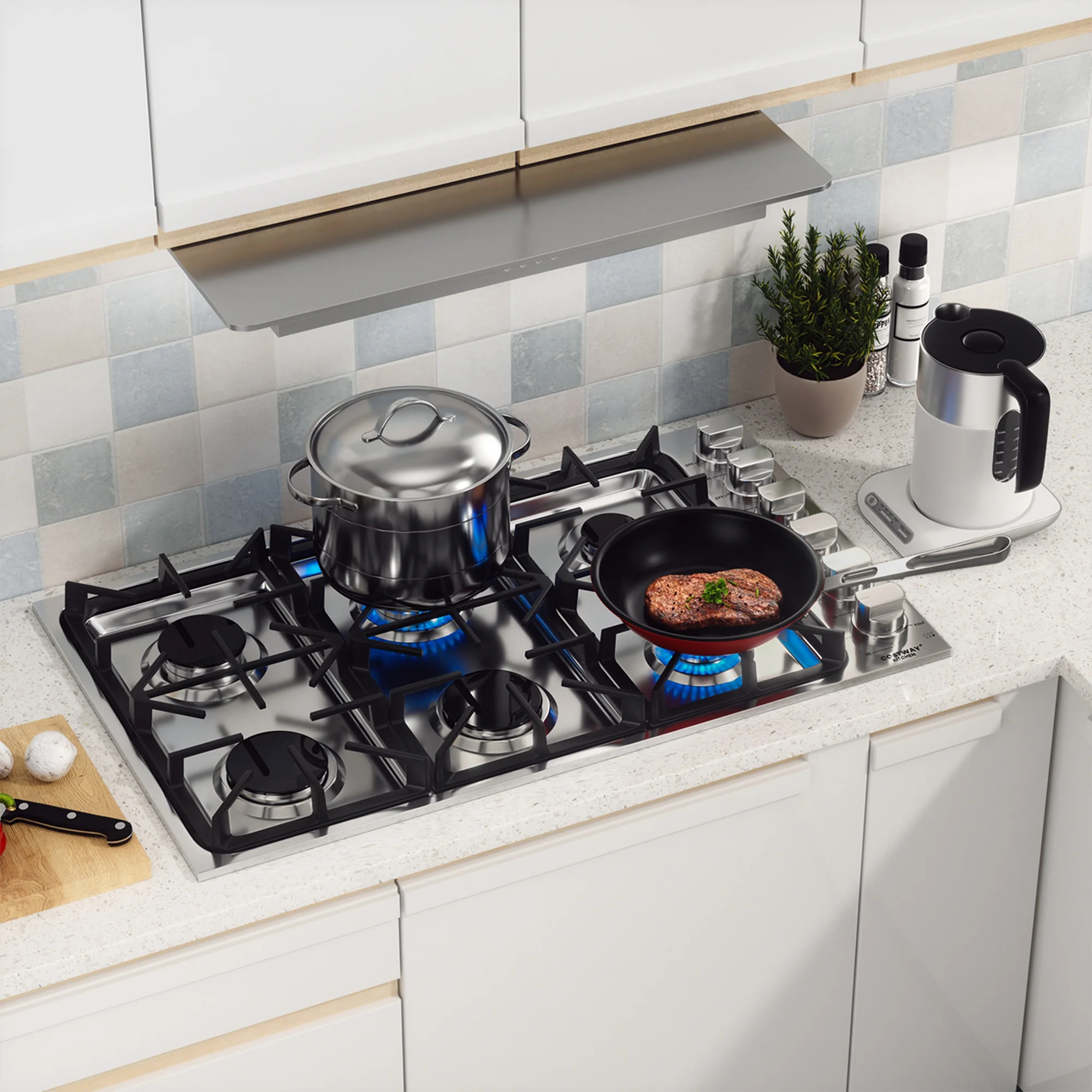 Costway 36 Inches Gas Cooktop Stainless Steel Built-in Stovetop with 6 Sealed Burners