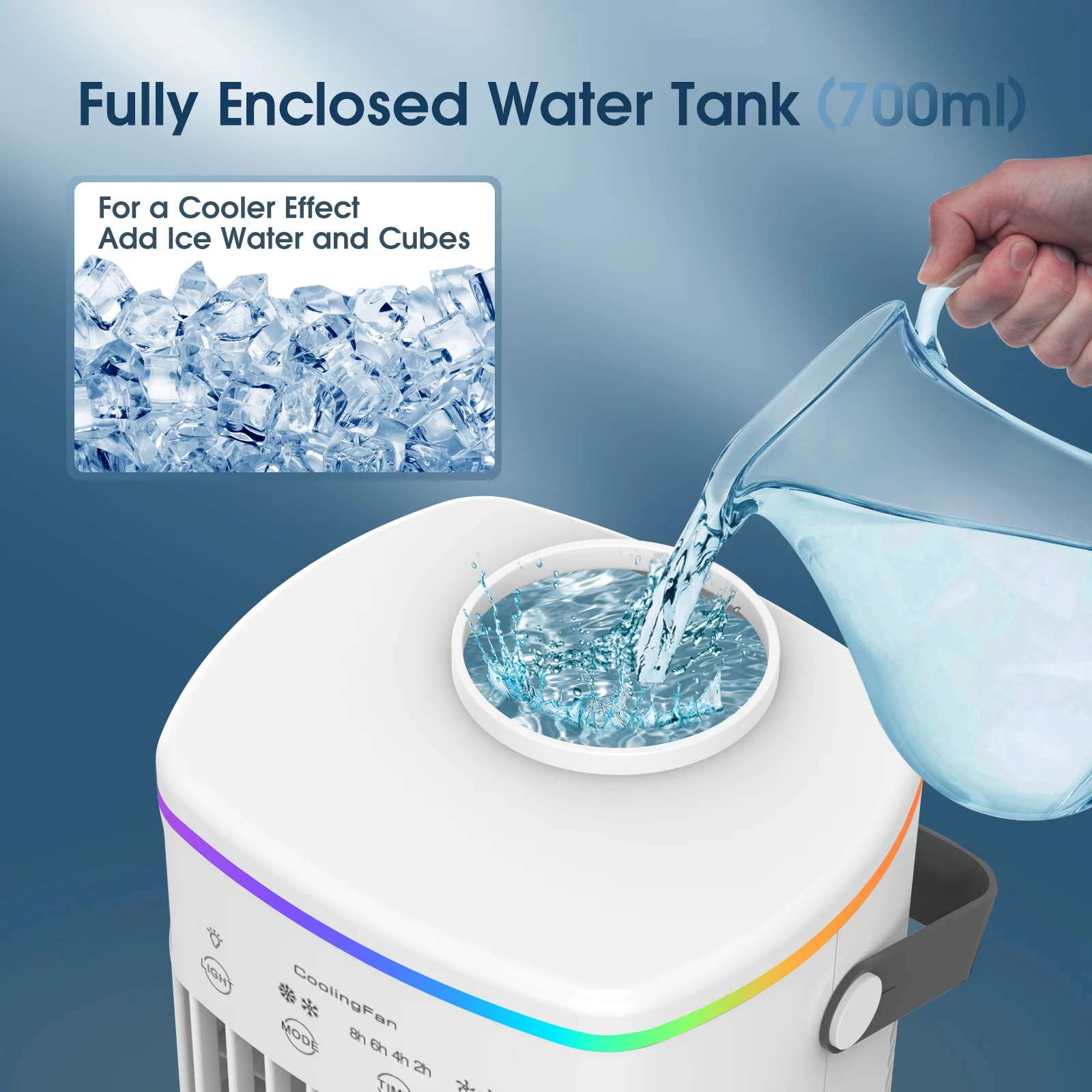 Air Conditioner Fan Portable, 700ml Mini Evaporative Air Cooler Quiet Desk Fan, Small Personal Cooling AC Fan with 4 Speeds for Home, Office, Room,