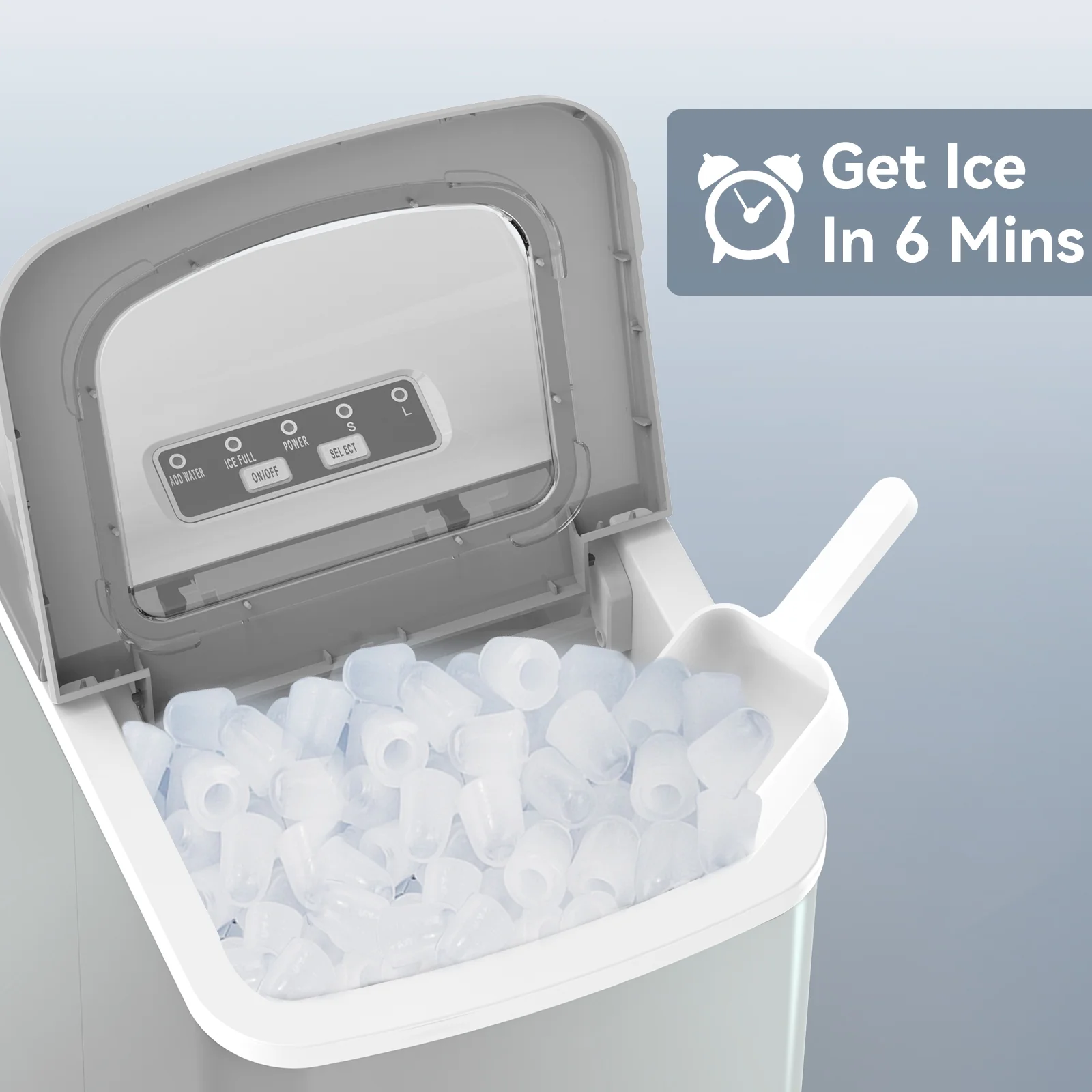 Havato Countertop Ice Maker 26lbs, 9 Pcs/6Mins, 2 Sizes of Bullet-Shaped w/Scoop & Basket, Grey
