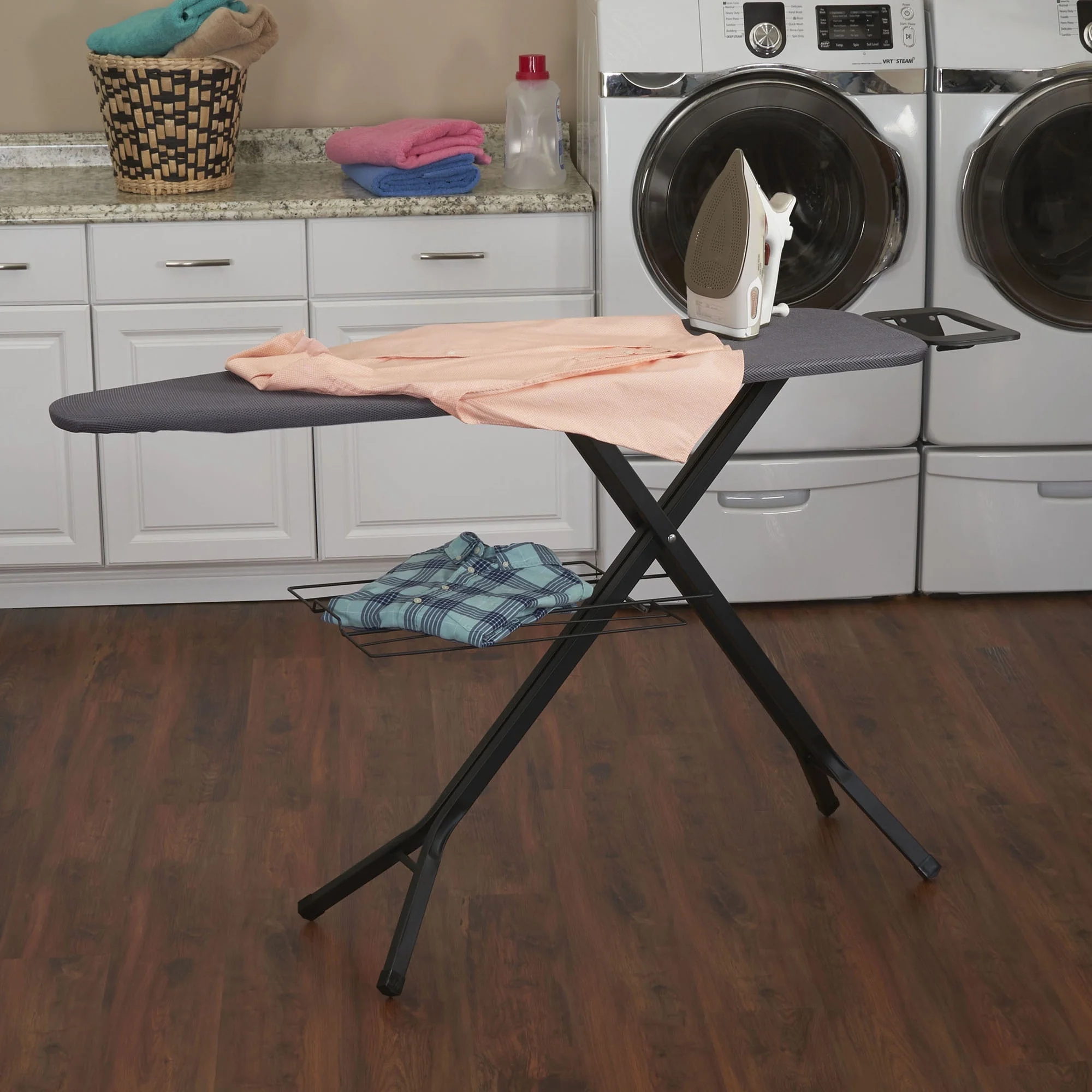Household Essentials 4 Leg Ironing Board with Mesh Steel Top, Black