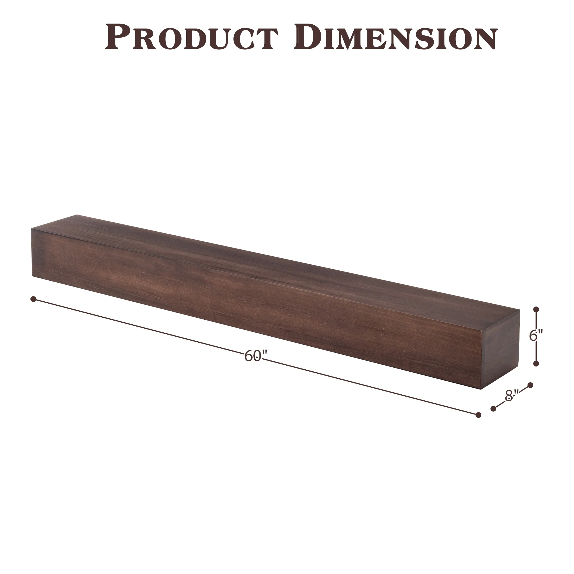 60' Wood Mantel Shelf Rectangle Mantel Fireplace Floating Living Room Mantel Shelf, Brown
