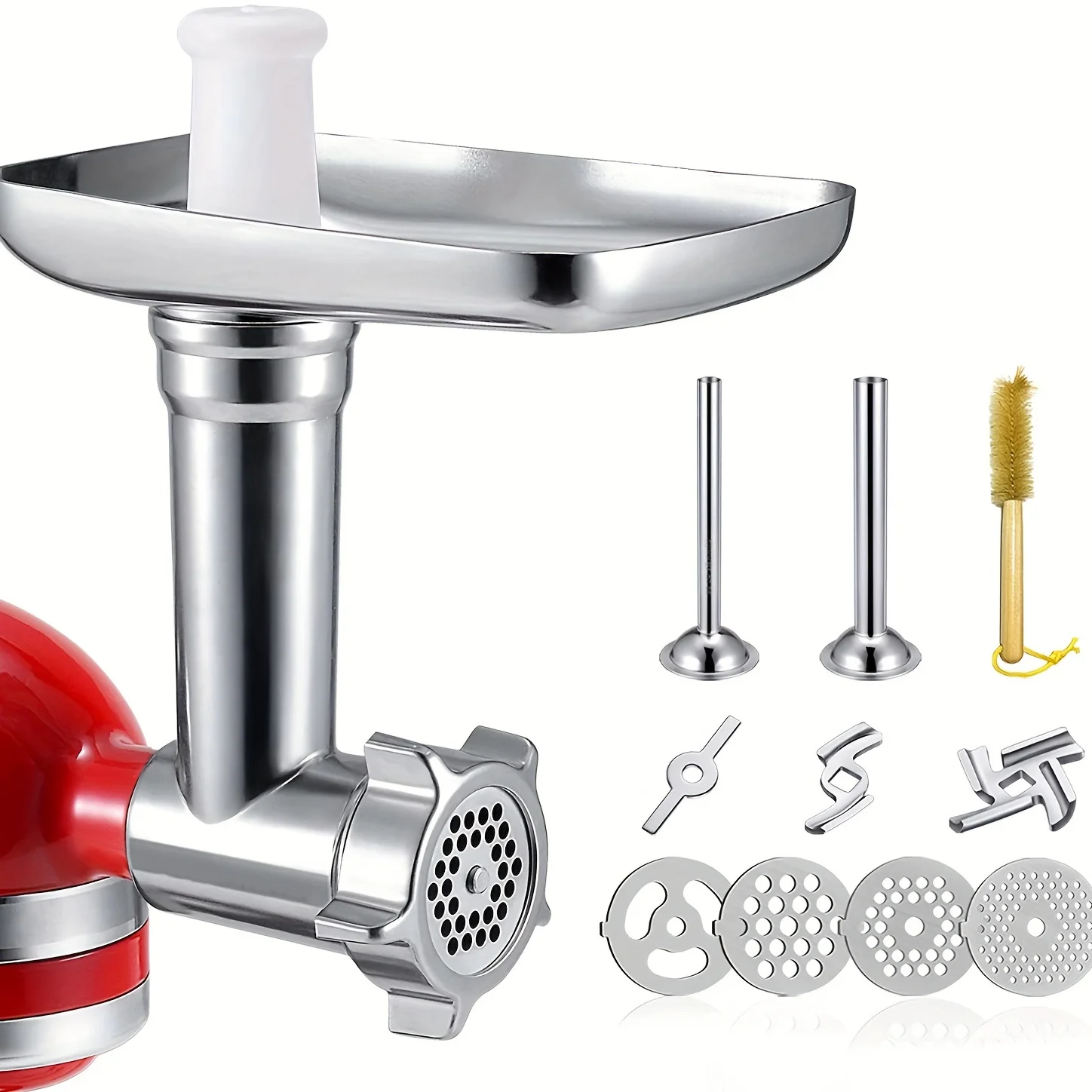 1pc, Food Grinder Attachments For KitchenAid Stand Mixers, Meat Grinder, Sausage Stuffer, Perfect Attachment For KitchenAid Mixers, Silvery(Machine/Mixer Not Included) Kitchen Stuff Kitchen Accessorie