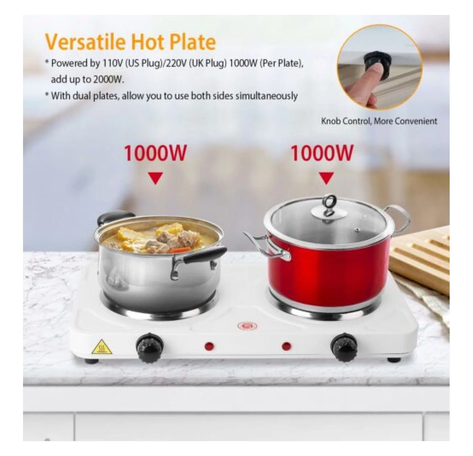 2000W Portable Electric Double Burner Hot Plate Cooktop Cooking Stove Kitchen