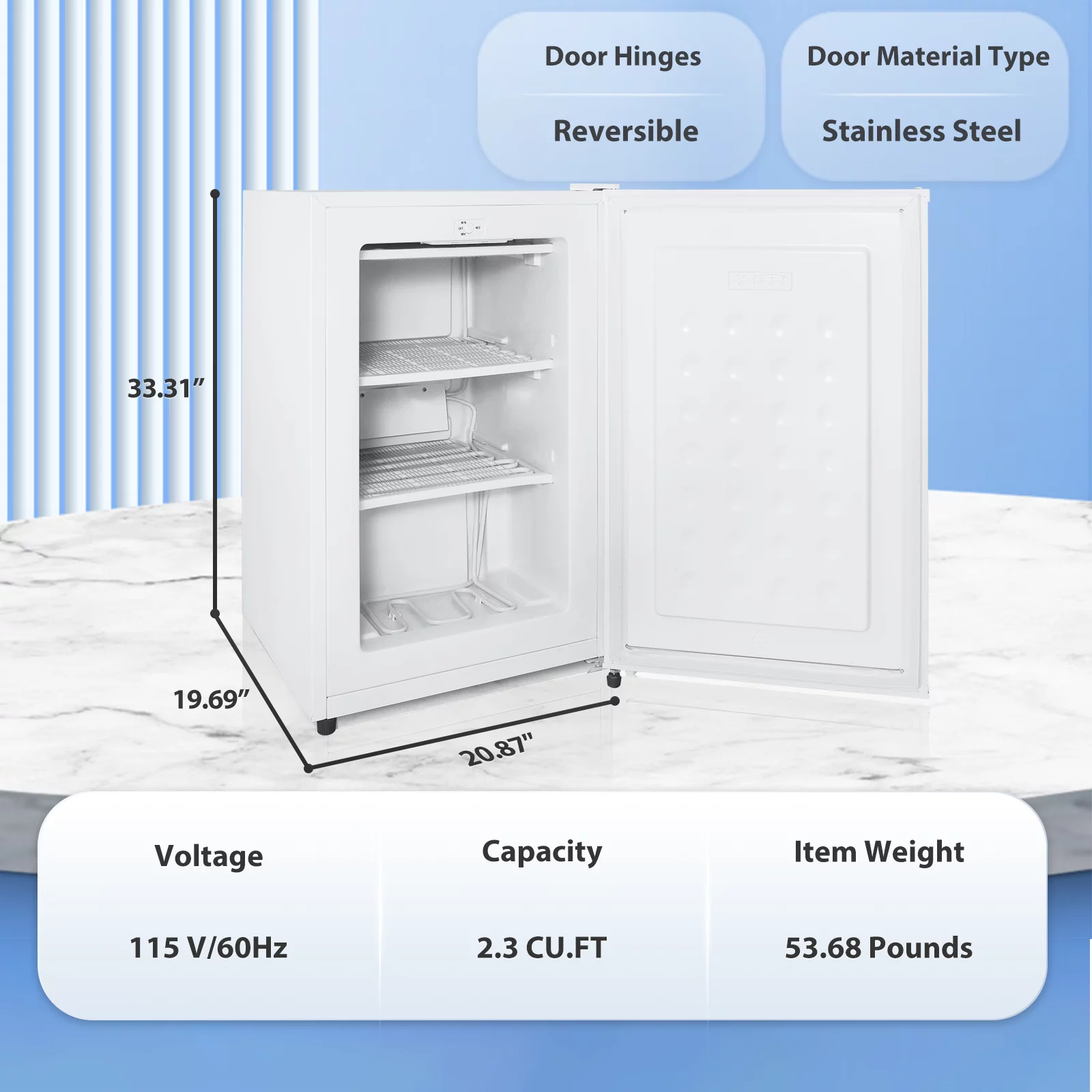 Auseo 2.3 Cu.ft Single Door Mini Freezer, Upright Compact Freezer with Retro Handle & Removable Shelf & Adjustable Temperature Control, Low Noise for Home/Office/Dorm/Apt-White