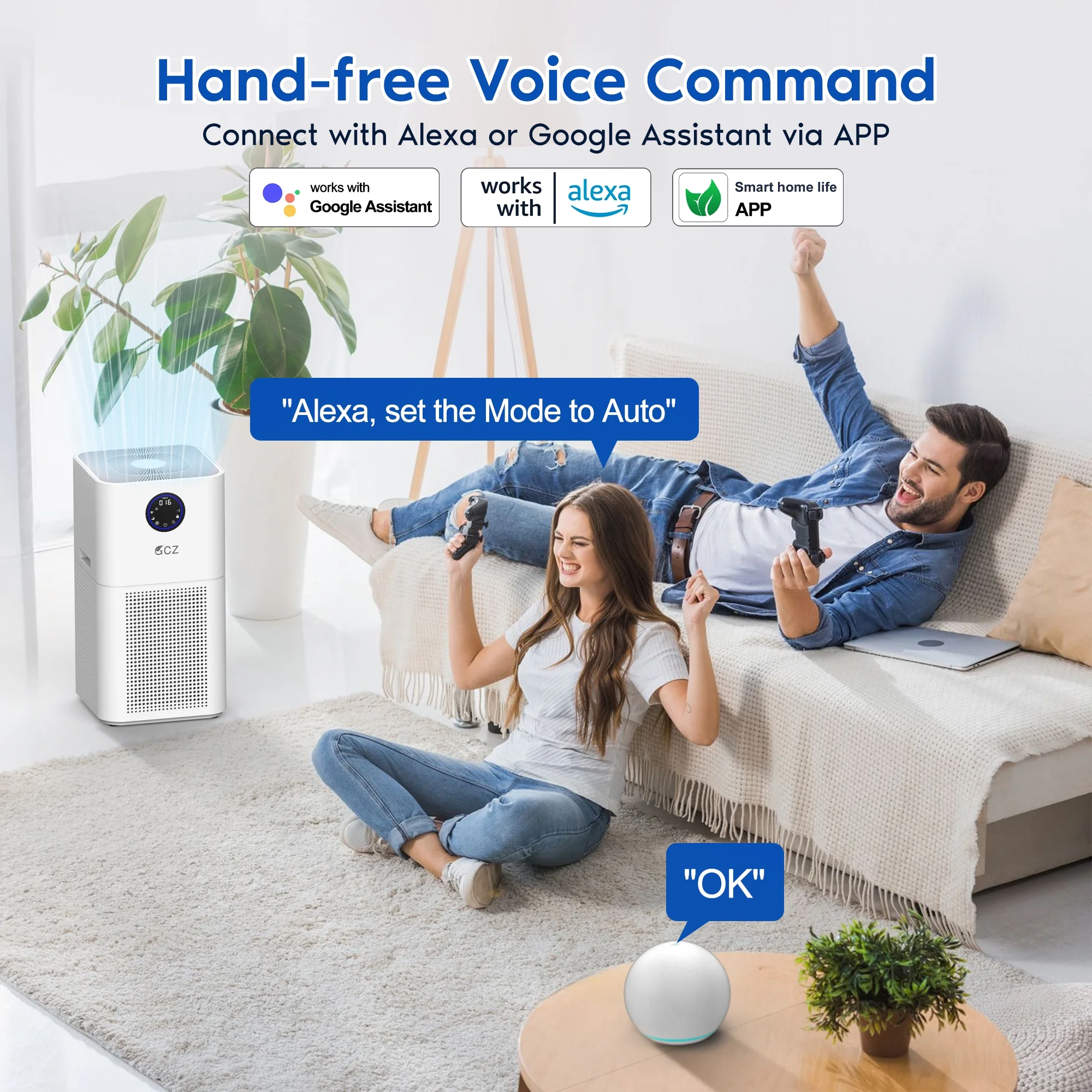 GCZ Air Purifier, WiFi Air Purifiers for Home Large Room up to 3500 Sq.ft, H13 True HEPA Filter Remove 99.97% of Pet Hair, Allergies, Smokers, Odors, Dust, Pollen, Odor