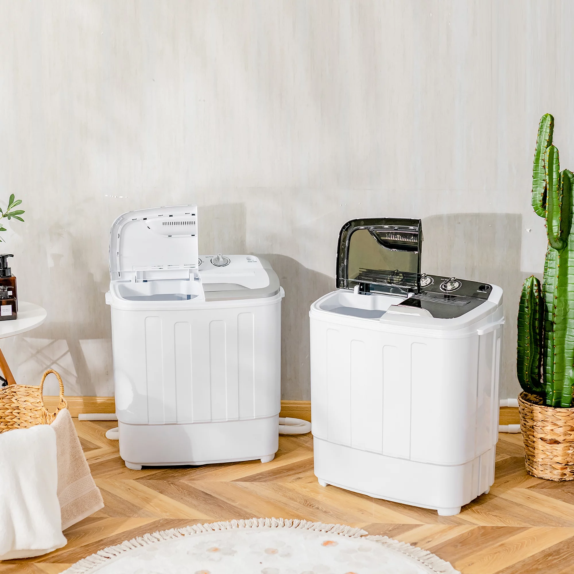 Costway 13lbs Portable Semi-Automatic Twin Tub Wash Machine W/ Built-In Drain Pump Grey