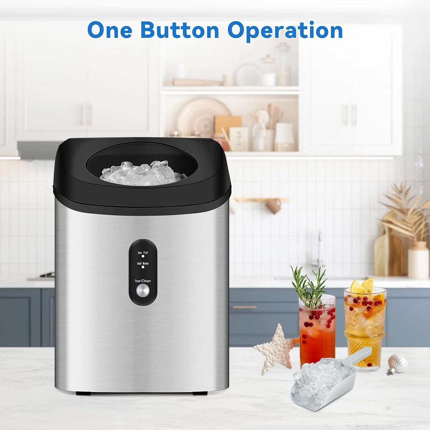 Danolapsi Nugget Ice Maker Countertop with Soft Chewable Ice,Rapid Ice Making in 6-8min,33lbs/24H,Auto-Cleaning,One Button Operation,Compact Ice Maker with Ice Spoon/Basket for Home/Kitchen/Office/Bar