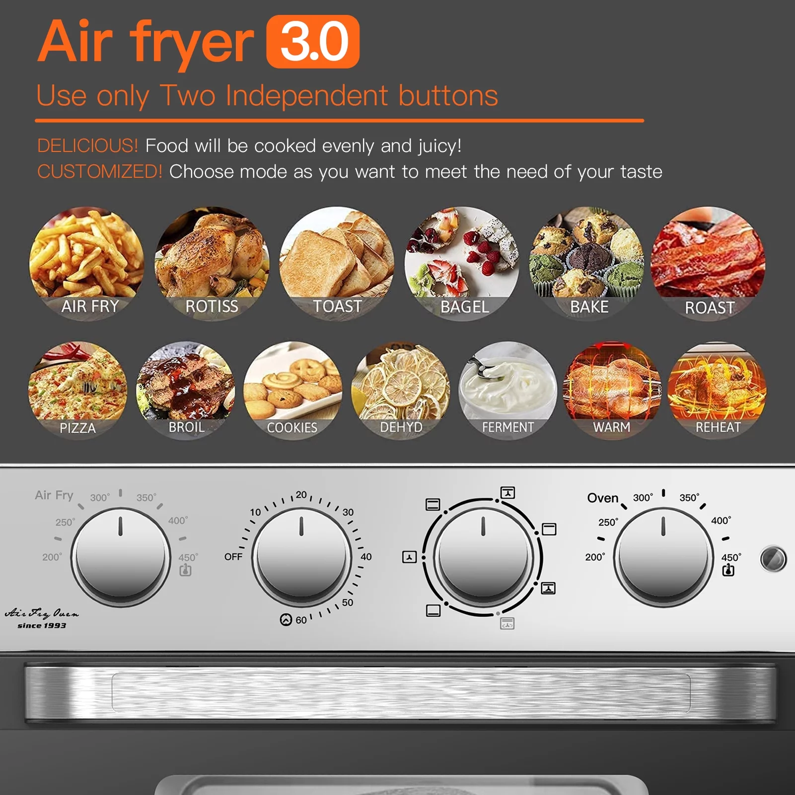 24 Qt Air Fryer Oven Toaster, Air Fryers Convection Oven, Accessories Included, Silver