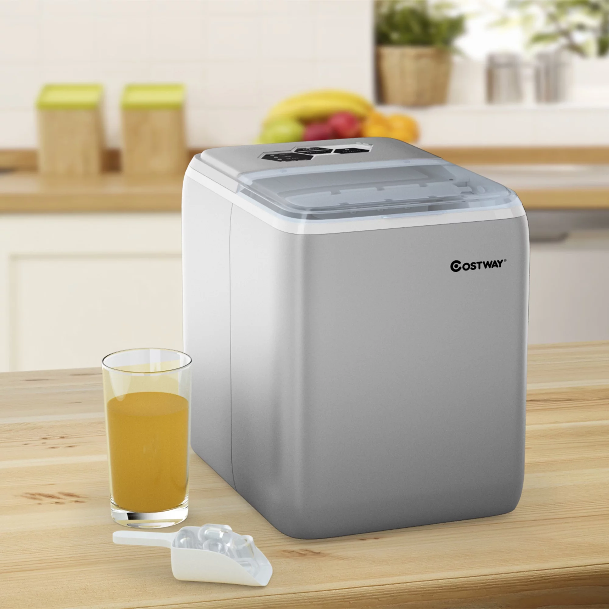 Costway Portable Countertop Ice Maker Machine 44Lbs/24H Self-Clean w/Scoop Silver