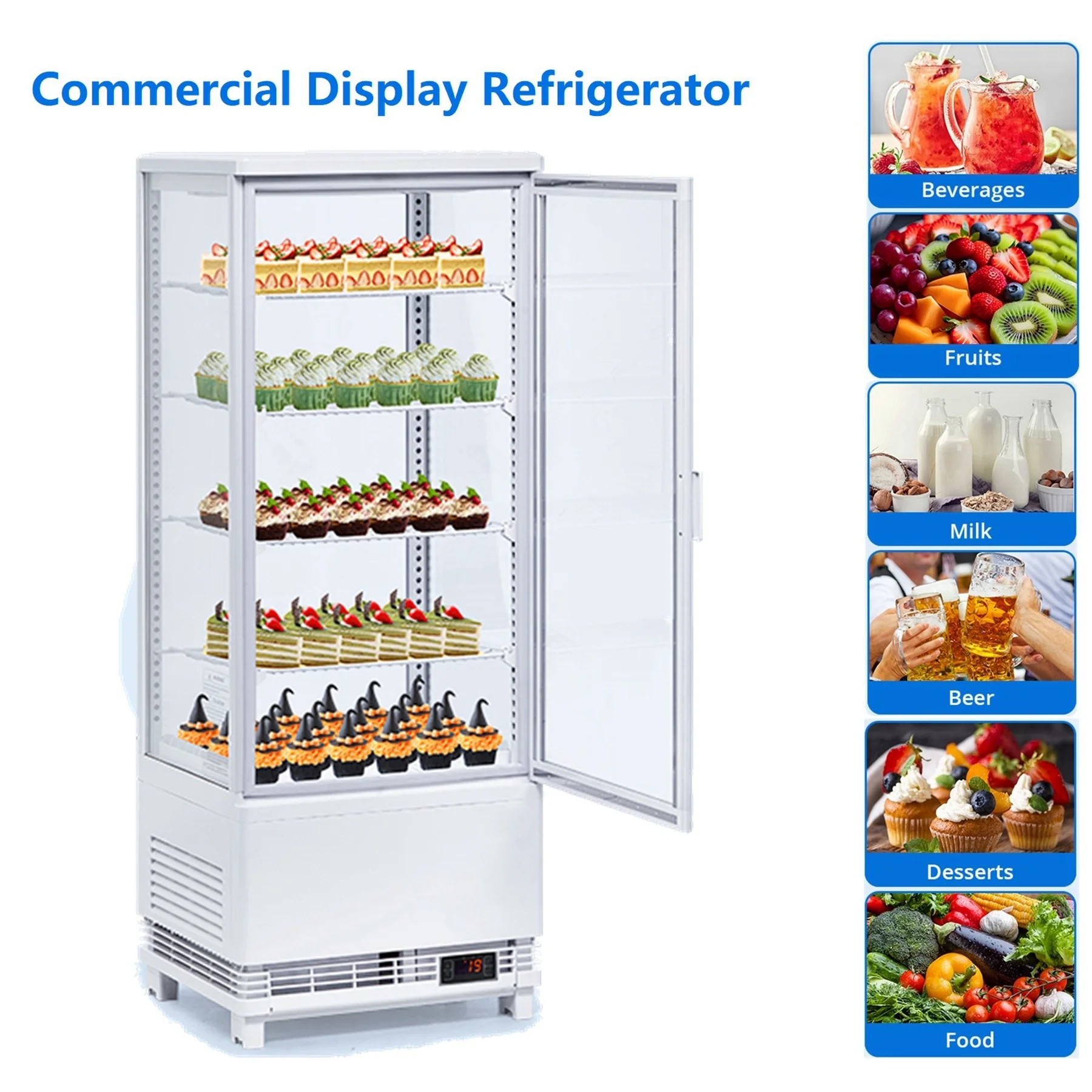 Aoile 3.5 Cu.Ft Commercial Refrigerated Display Case, Single Door Bakery Display Refrigerator with LED Lighting