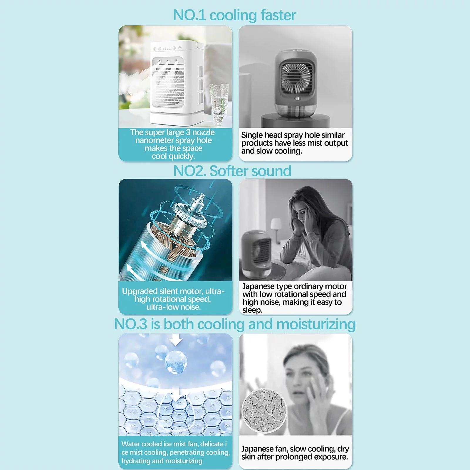 Fridja Portable Air Conditioner Quiet Fan 4800mAh Rechargeable Portable Air Conditioner Cooling Fan Air Humidifier Misting Fan, 2-8 H Timer, 3 Spray Modes for for Room Home Office Dorm