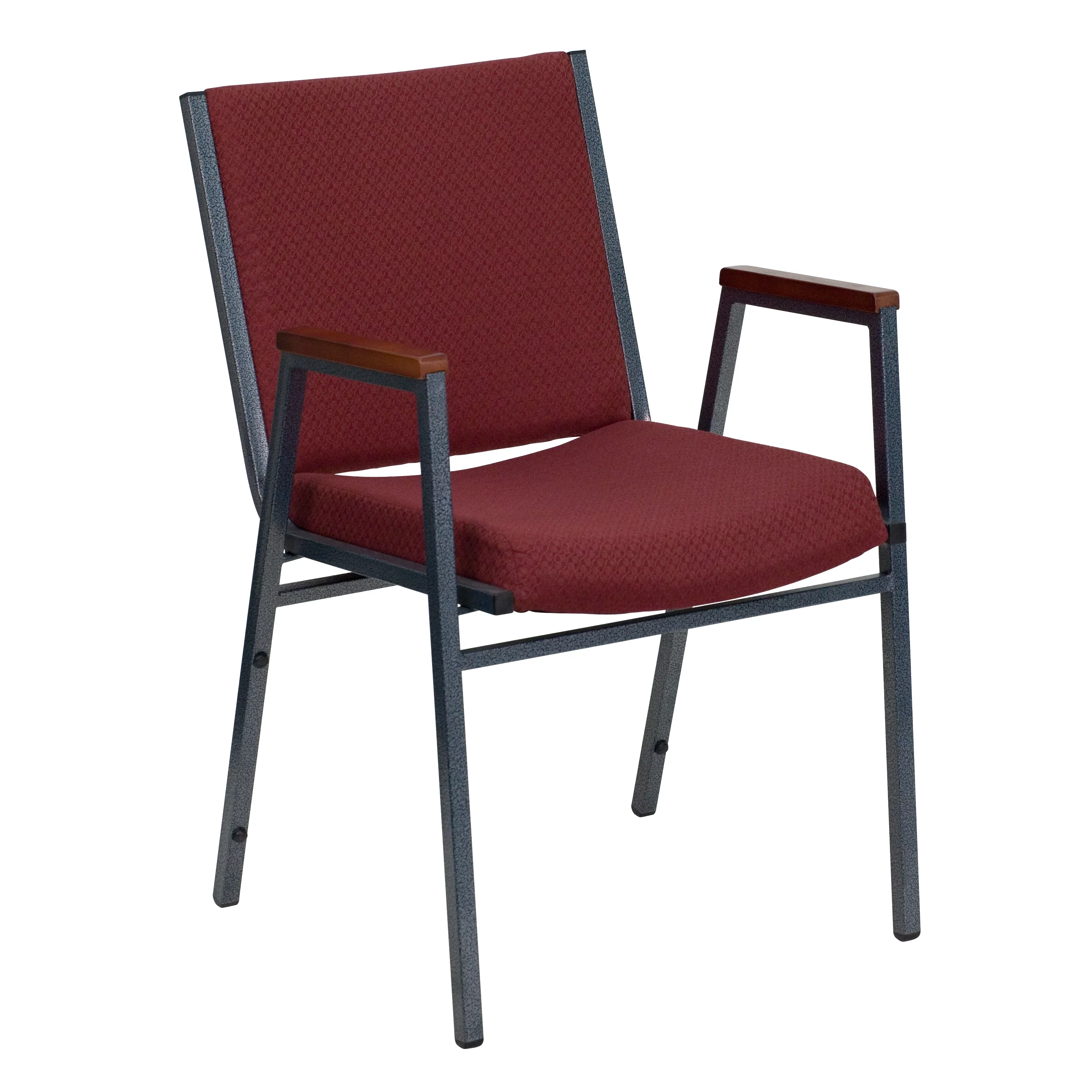 Emma + Oliver Heavy Duty Burgundy Patterned Fabric Stack Chair with Arms