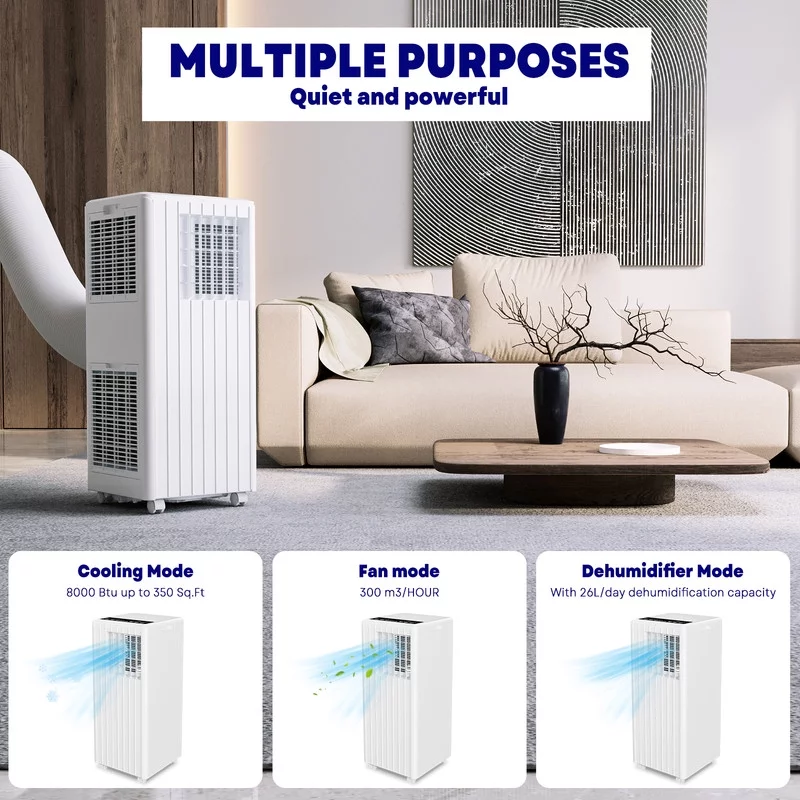 Adoolla 3-In-1 Portable Air Conditioner 5,000 BTU (8,000 BTU ASHRAE), Portable AC Unit, Dehumidifier & Cooling Fan with Remote