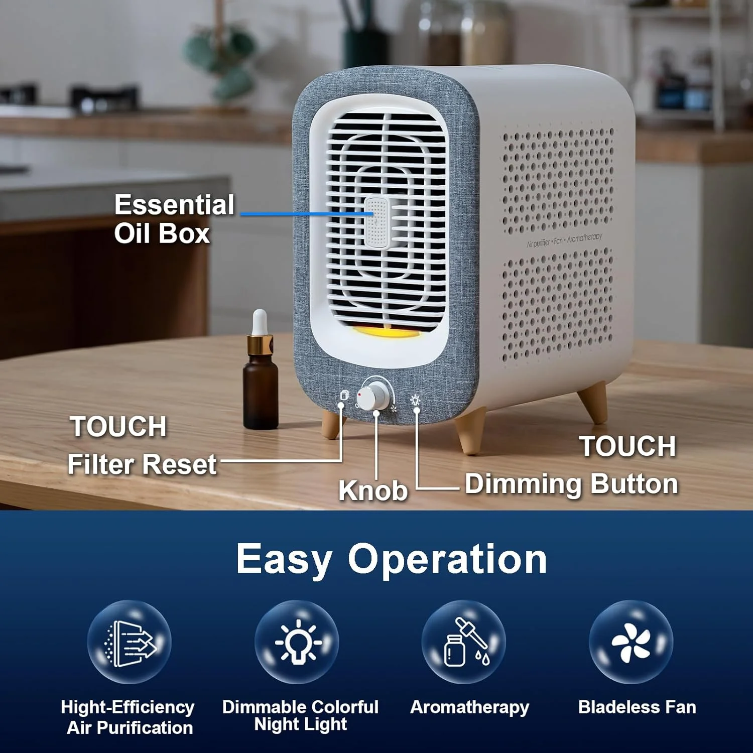 Jafanda Air Purifier Fan JF180 HEPA Air Cleaner with Aromatherapy 780 Sq.ft Coverage Gray