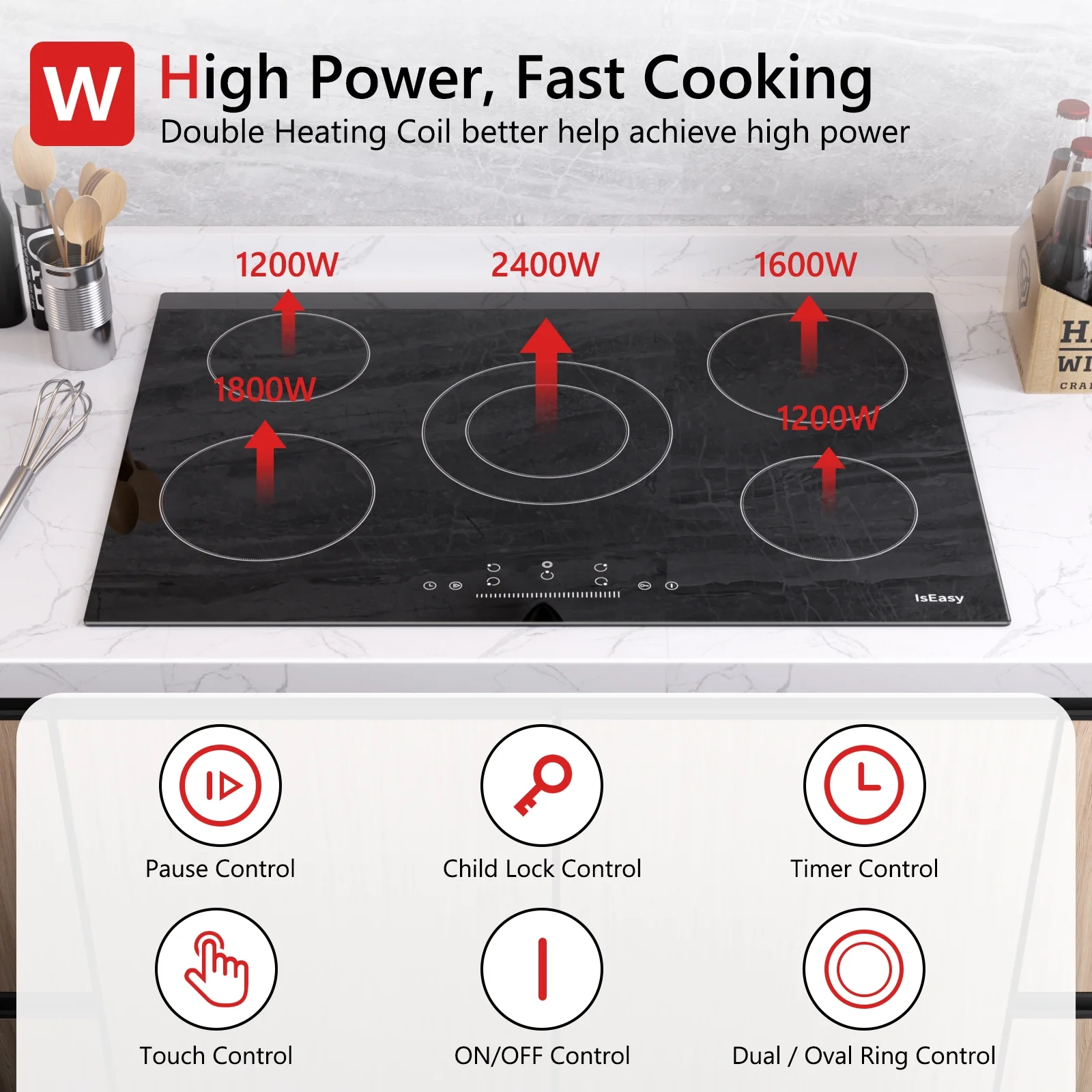 IsEasy Electric Stove Top, 30' 5 Burners Induction Cooktop, 8200W 240V