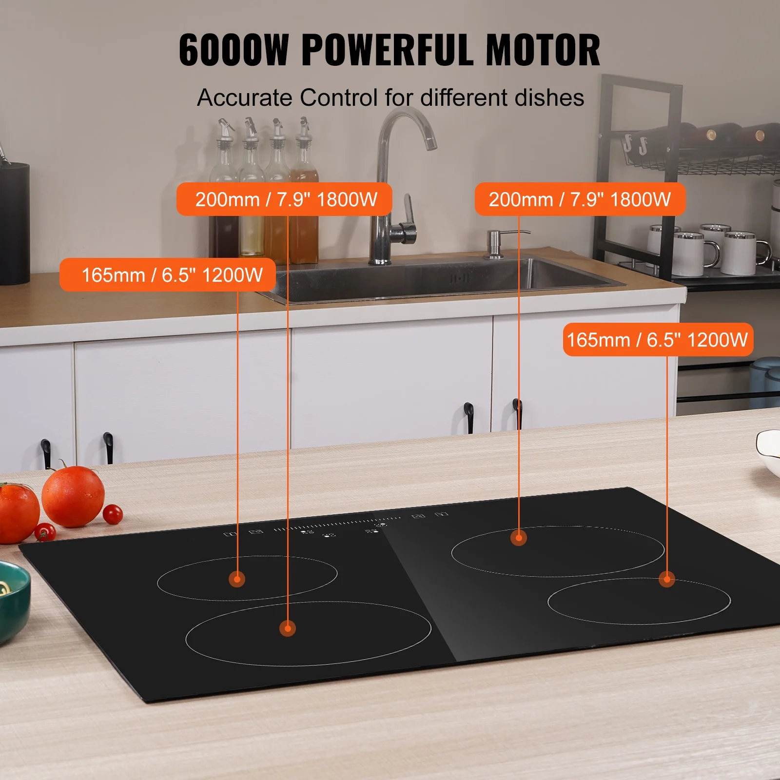BENTISM 6000W Built-in Electric Cooktop Radiant Induction Cooktop Ceramic Cooktop 4 Burners Sensor Touch Stove 23.2''x20.5''