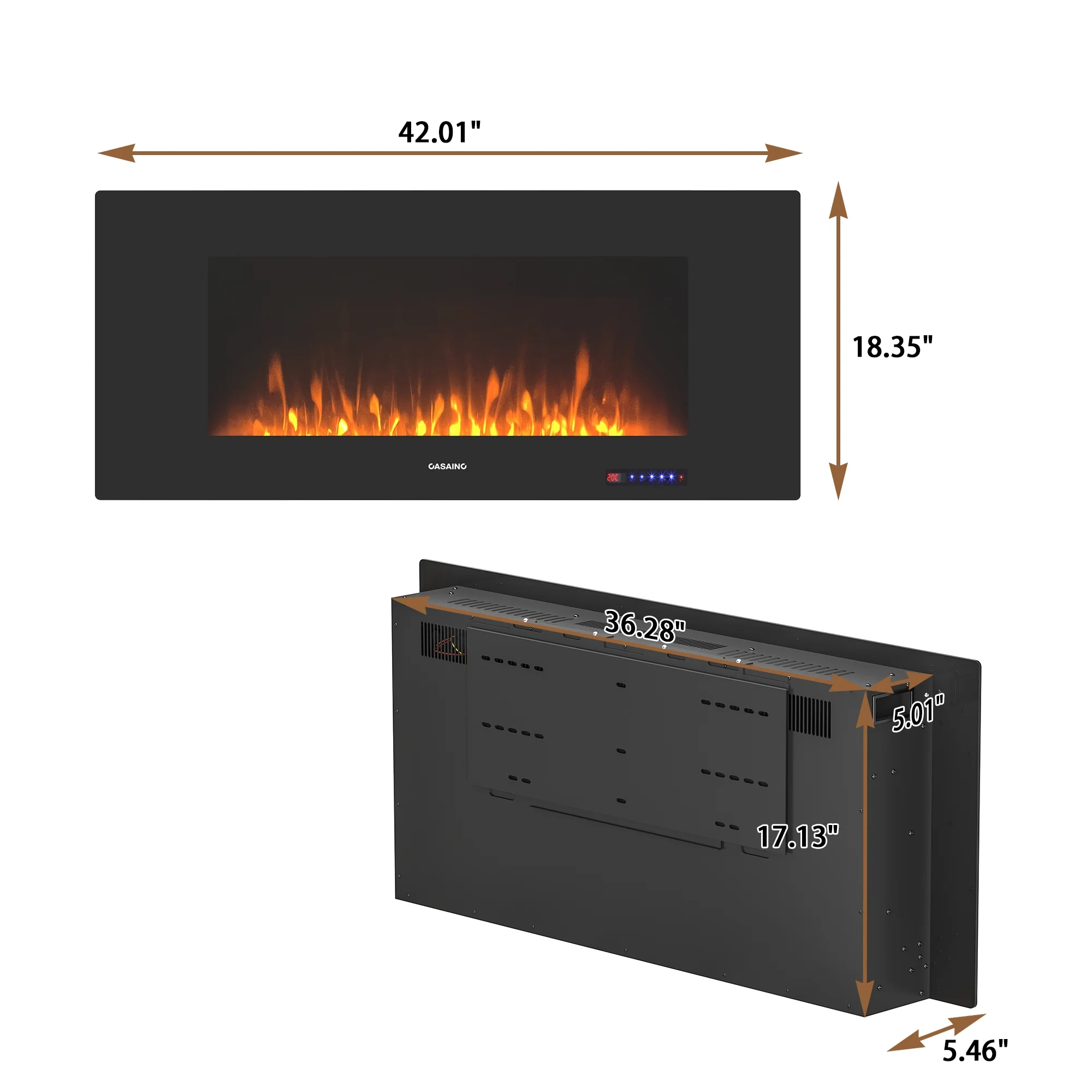 Boyel Living 42' Electric Fireplace, Wall-Mounted Electric Heater with Touch Screen, Remote Control,Timer, 750W/1500W for Living Room, Black