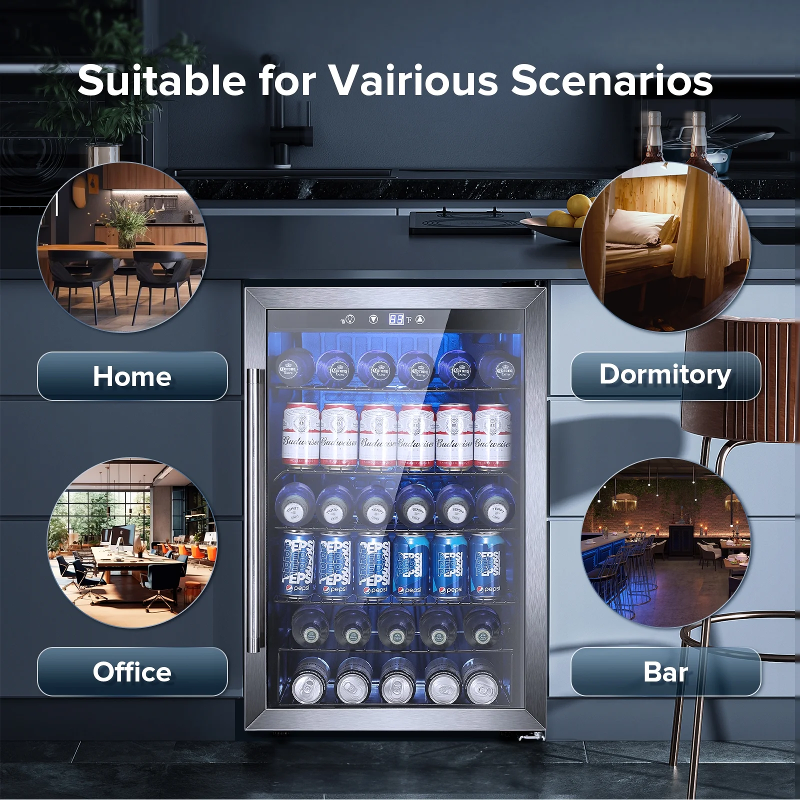 Auseo 152 Can Beverage Refrigerator Cooler, Adjustable Shelves with Glass Door , Digital Temperature, for Bar/Office/Home/Restaurant