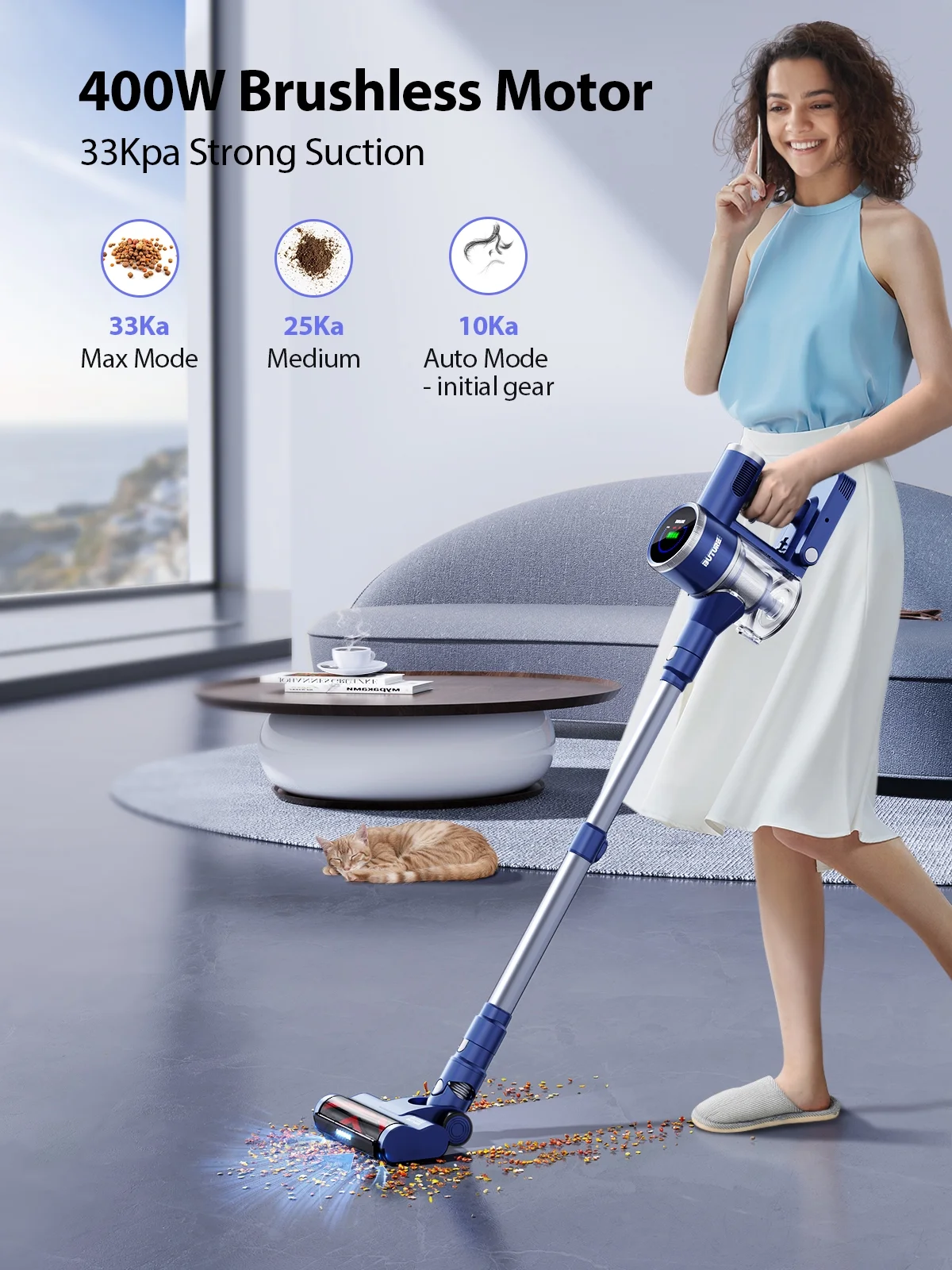 Buture Cordless Vacuum Cleaner with Lightweight Stick Vacuum Cleaner for Pet Hair Floors and Carpet
