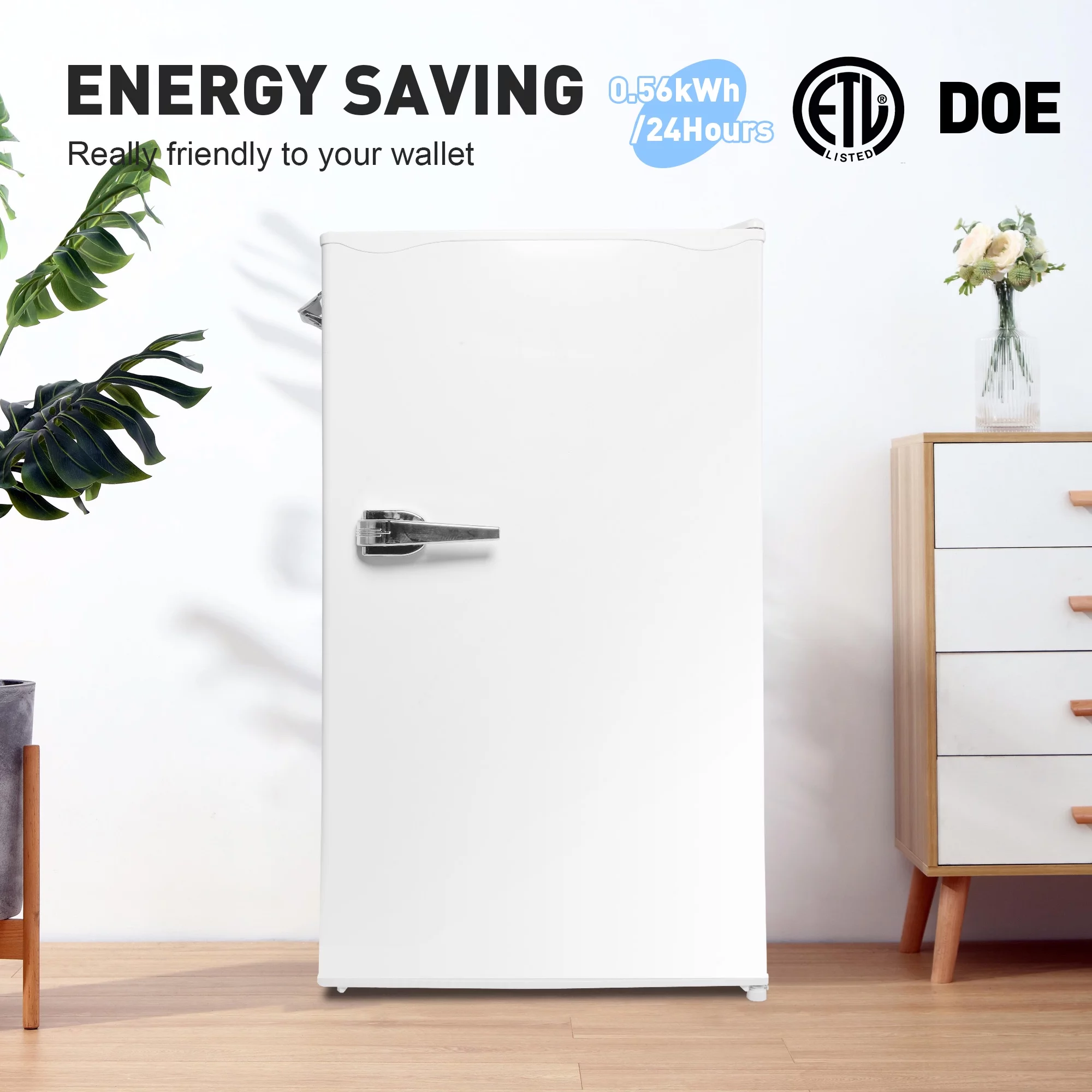 3.2 Cu.ft. Mini Fridge with Freezer, Compact Refrigerator, Adjustable Thermostat Control, Adjustable Legs, White Mini Fridge for Bedroom/Apartment/Office
