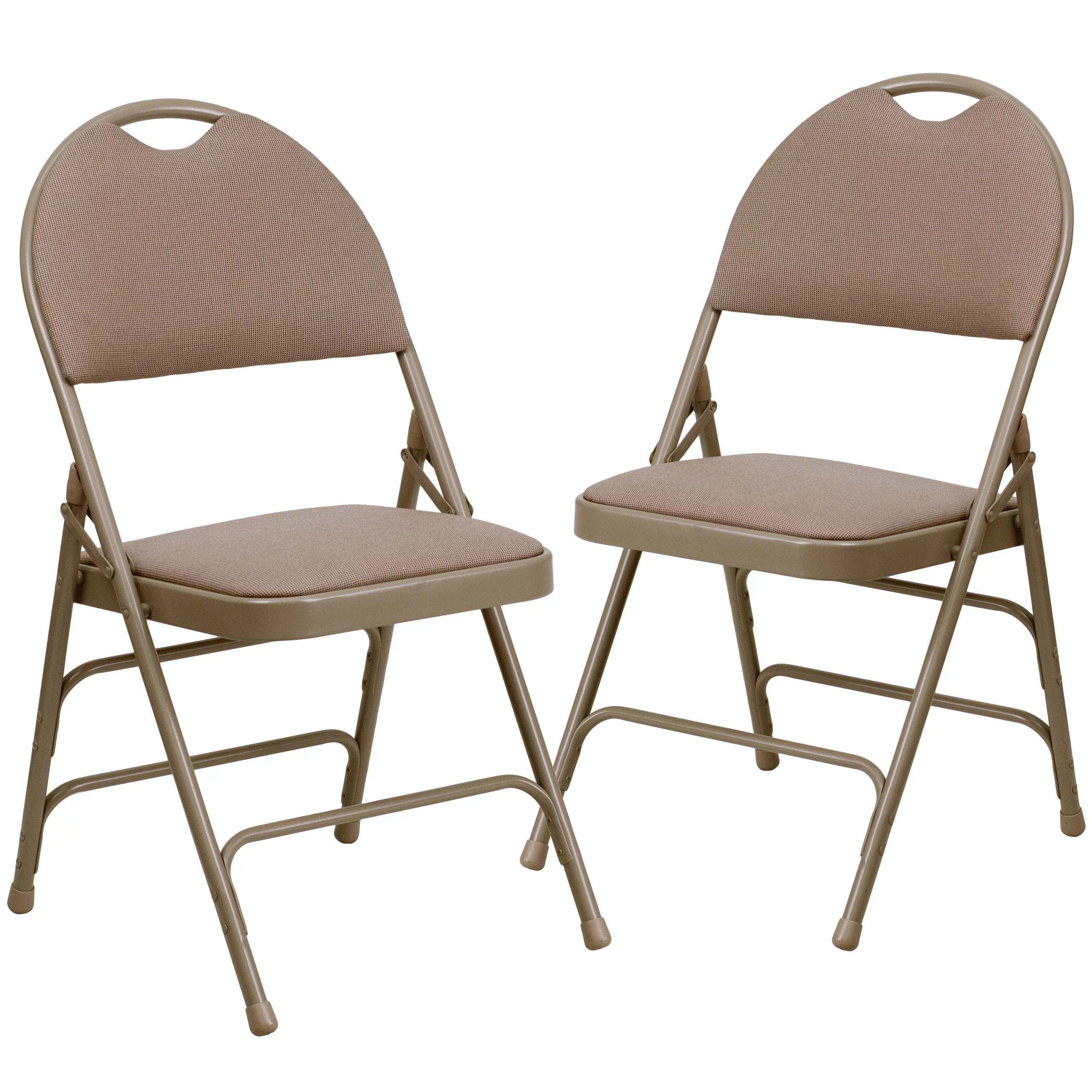Emma + Oliver 2 Pack Easy-Carry Beige Fabric Metal Folding Chair