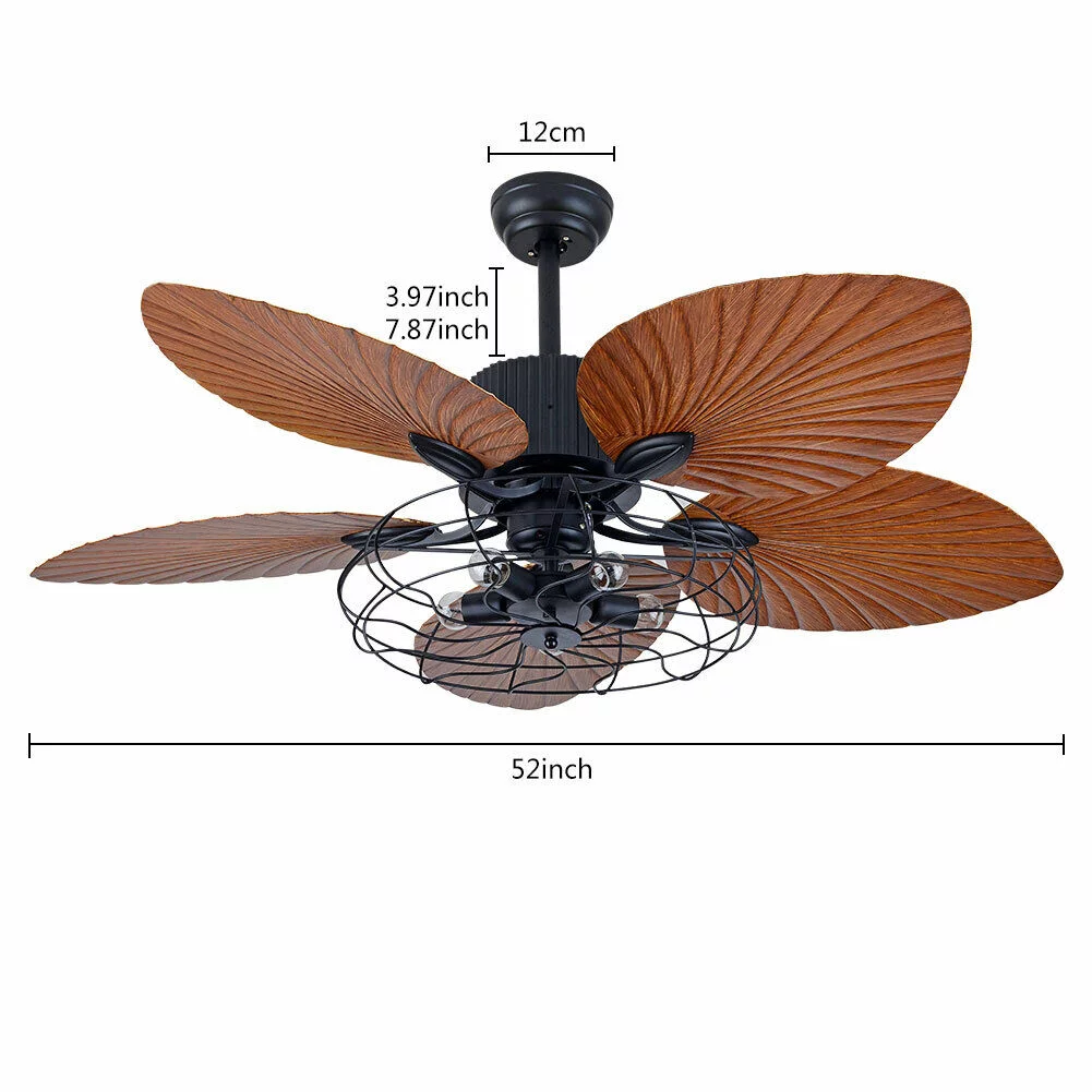 52' Tropical Palm Reversible Ceiling Fan with LED Light and Remote Control E26
