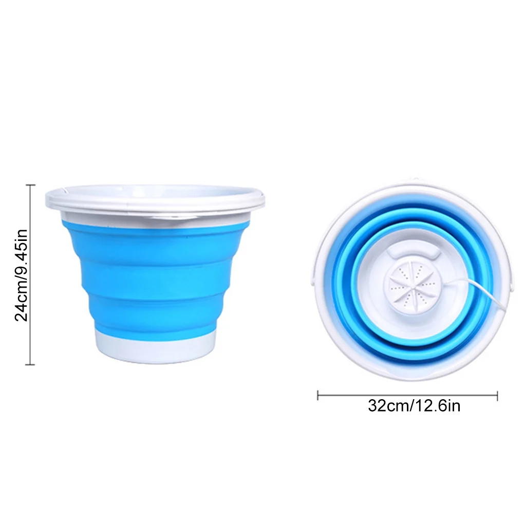 Booyoo Folding Washing Machine USB Portable Ultrasonic Turbines Mini Laundry Washer for Underwear Home Travel, Blue, B