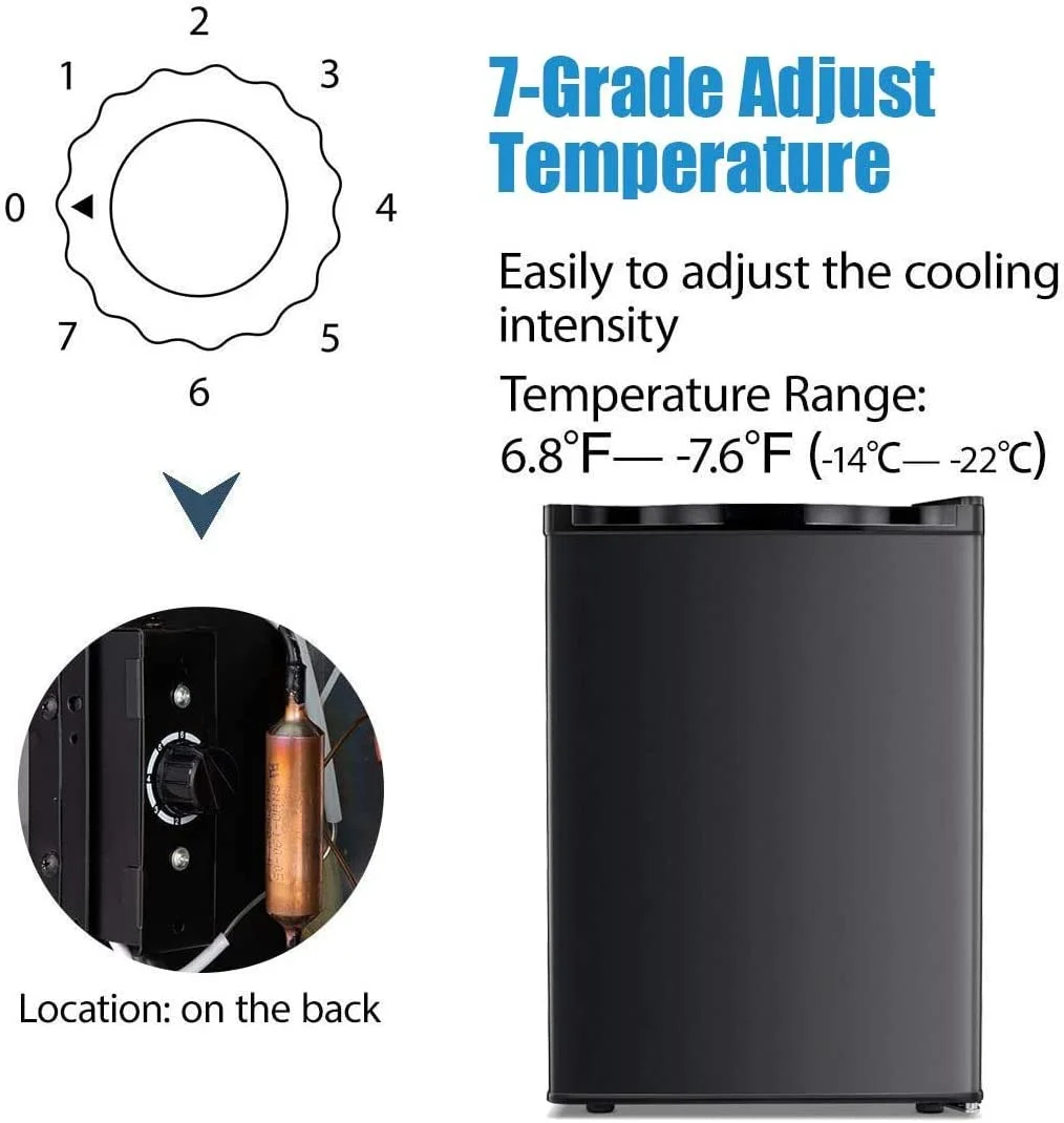 AUCHI Compact Chest Upright Freezer Single Door Reversible Stainless Steel Door, Compact Adjustable Removable Shelves for Home Office, 2.1 cu.BLACK