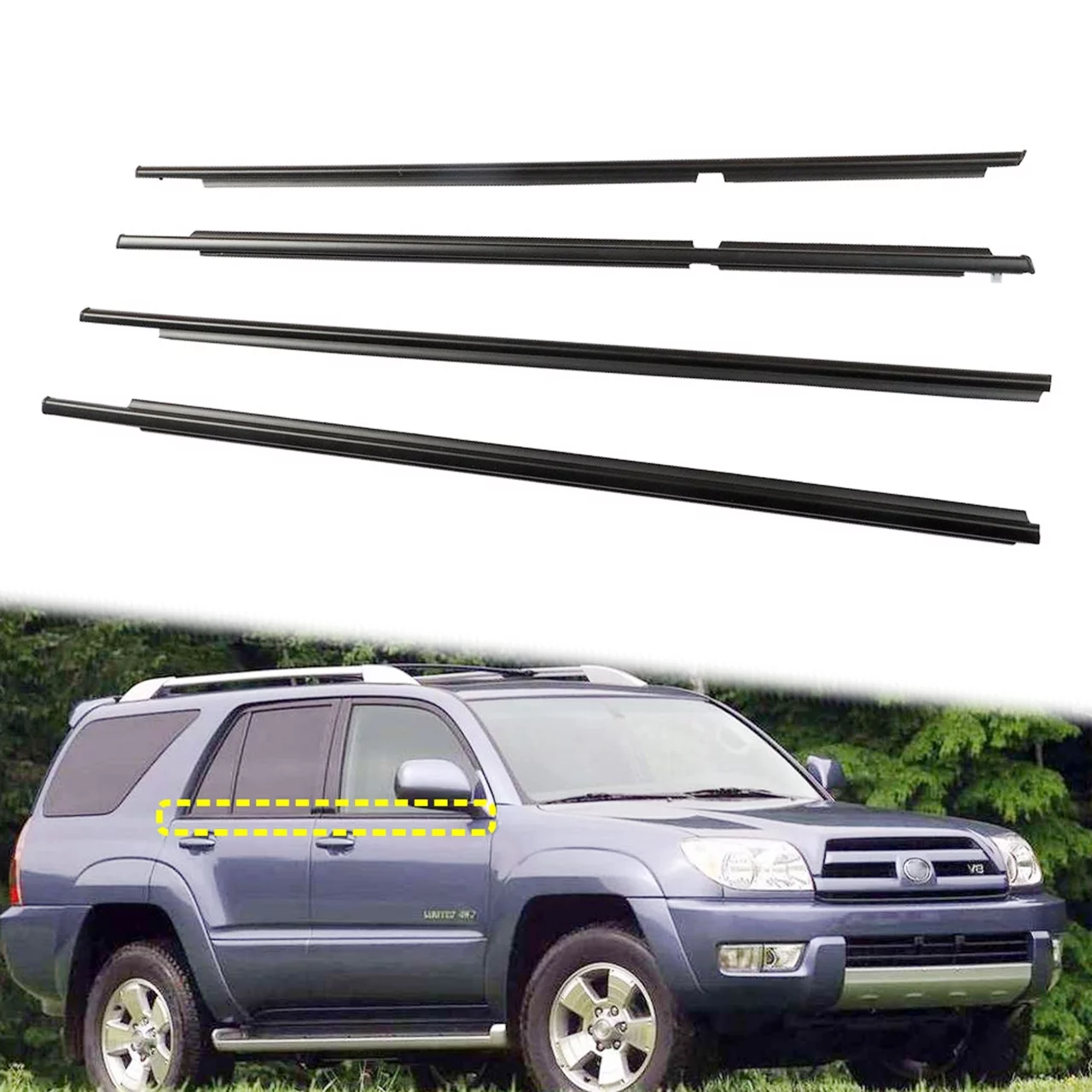Fit for 03-09 4Runner Window Weatherstrips, Exterior Trim Seal Strips (4 Pcs)