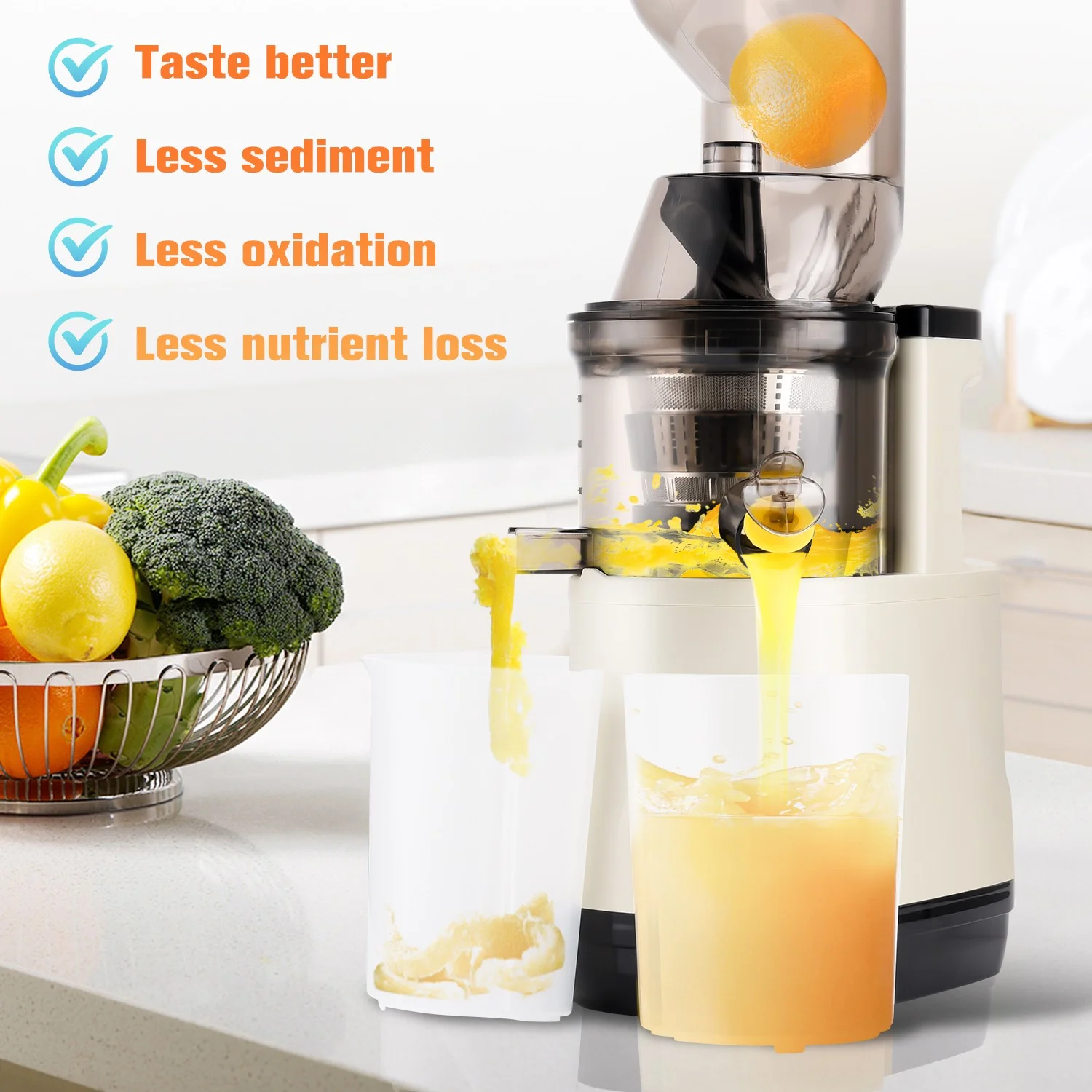 BLUELK Slow Masticating Juicer, Cold Press Juicer Machines, 500W Professional Slow Juicer with 3.15 inch (80mm) Large Feed Chute for Fruits and Vegetables