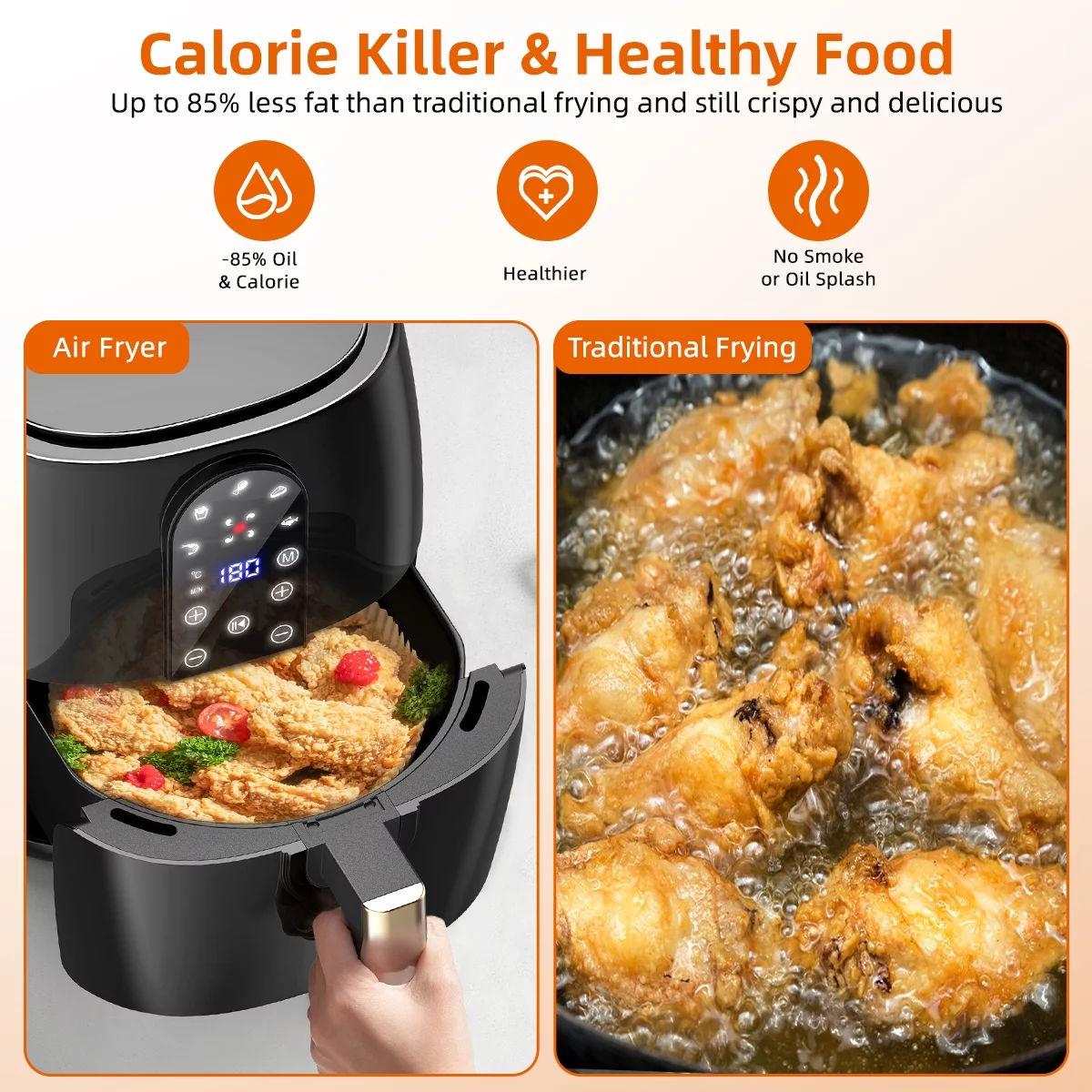 Air Fryer, 5.2QT Air Fryer Oven Oilless Cooker, 5-in-1 Hot Air Fryers with Digital LED Touch Screen, 5 Preset Cookings, Dishwasher-Safe Basket, Including Air Fryer Paper Liners 50PCS
