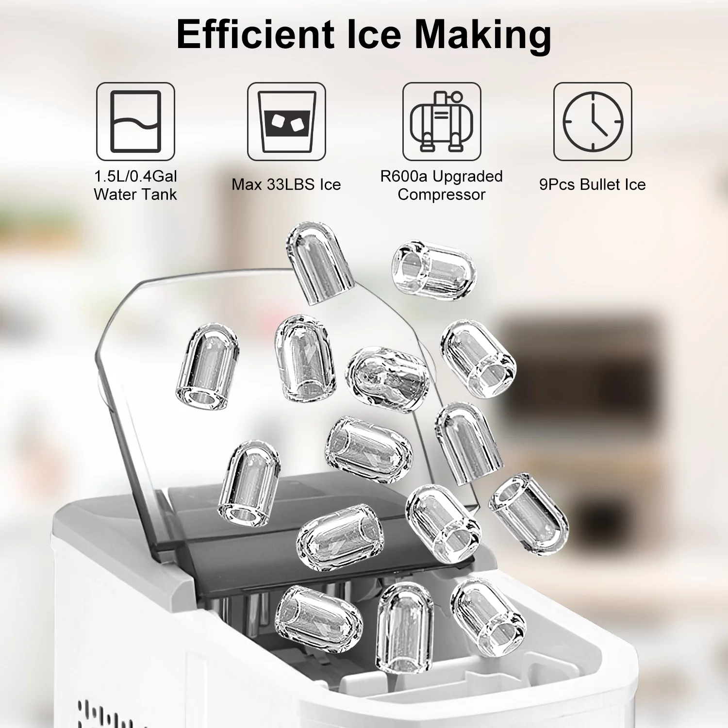 Countertop Ice Maker, iMounTEK Portable Ice Maker Machine with Self-Cleaning Function, 33 lbs. Ice in 24 Hrs with Ice Scoop and Basket for Home/Kitchen/Party